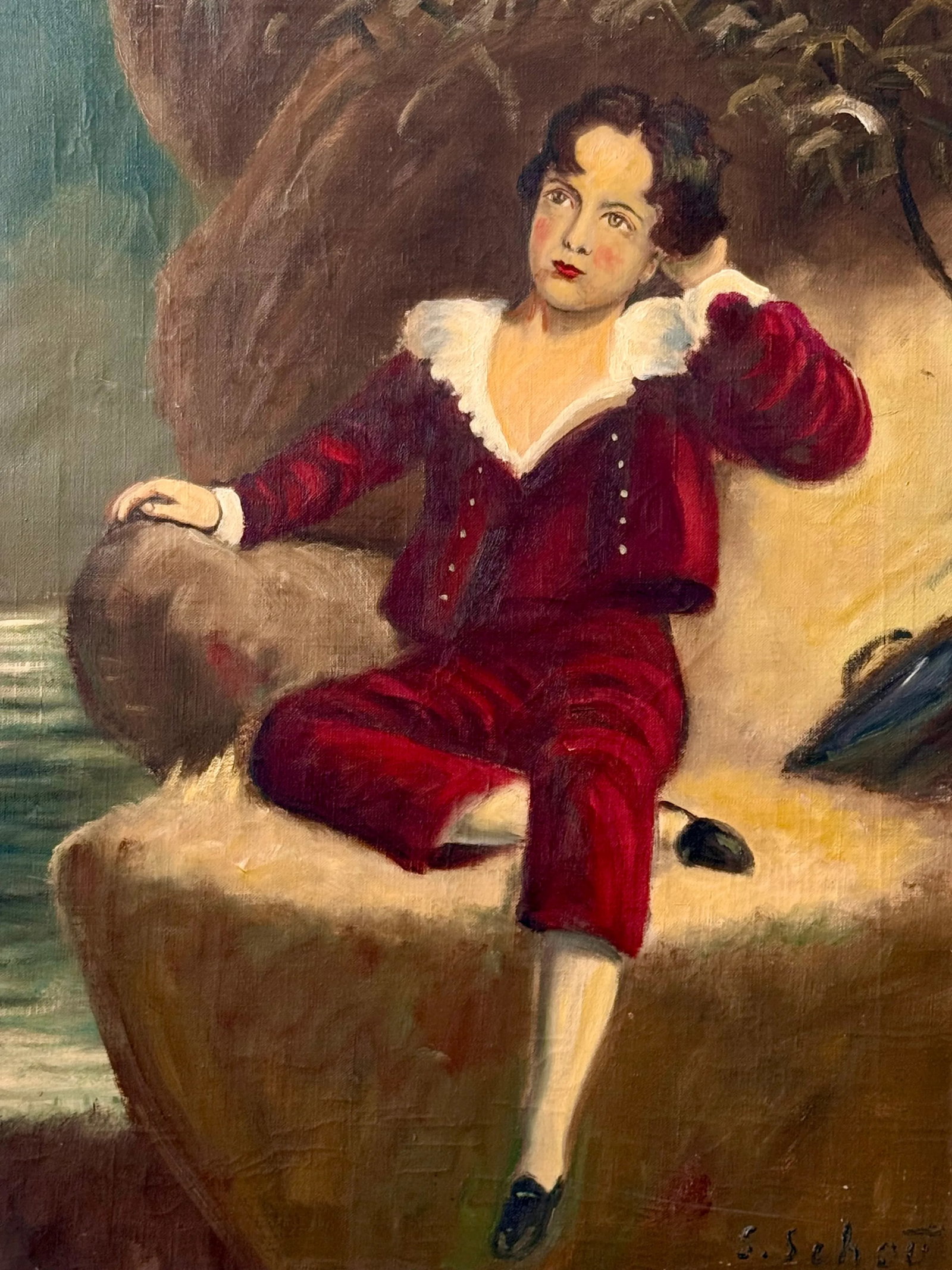 Vintage Oil Painting Portrait "The Red Boy" Framed - 2