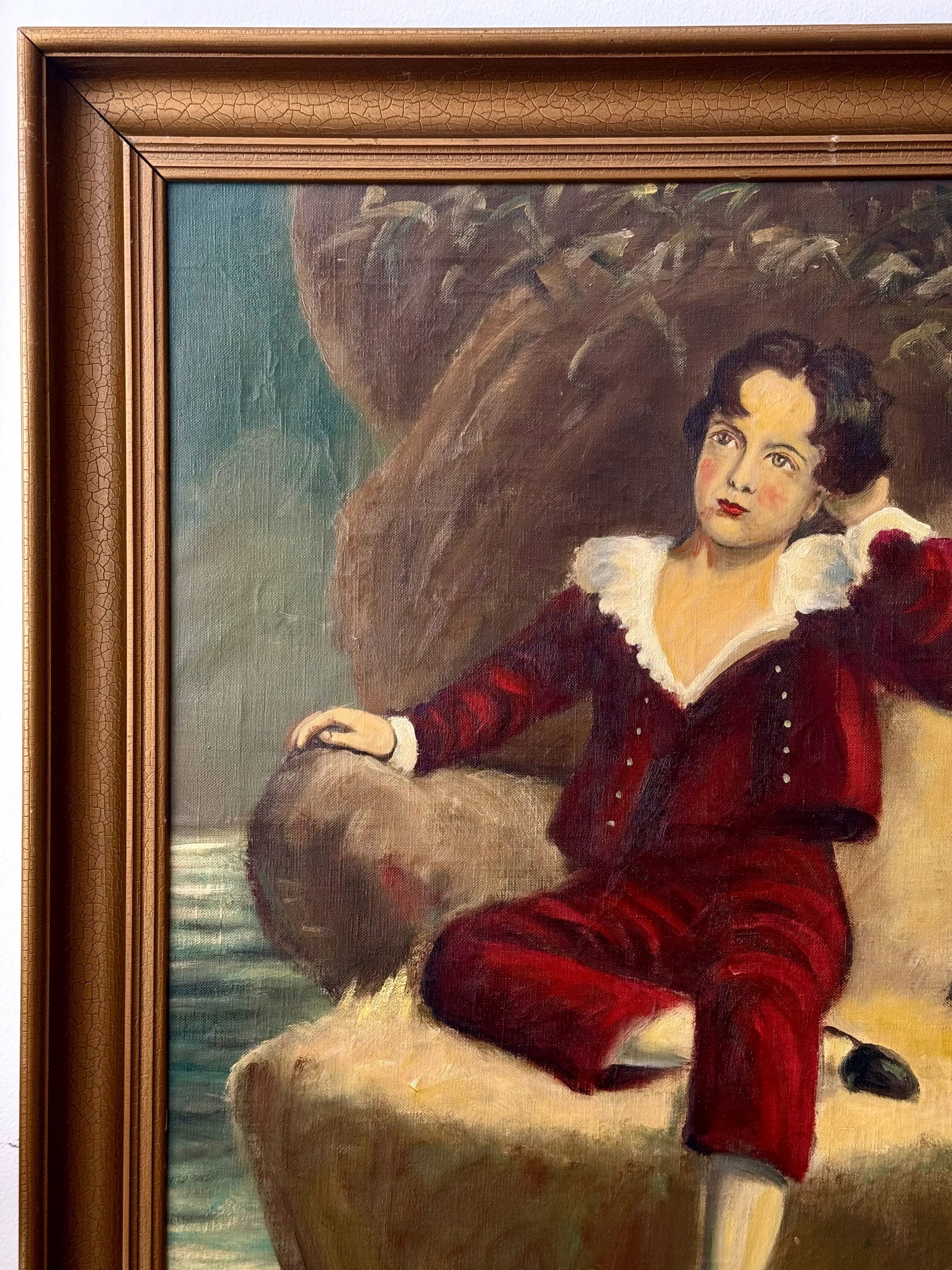 Vintage Oil Painting Portrait "The Red Boy" Framed - 3