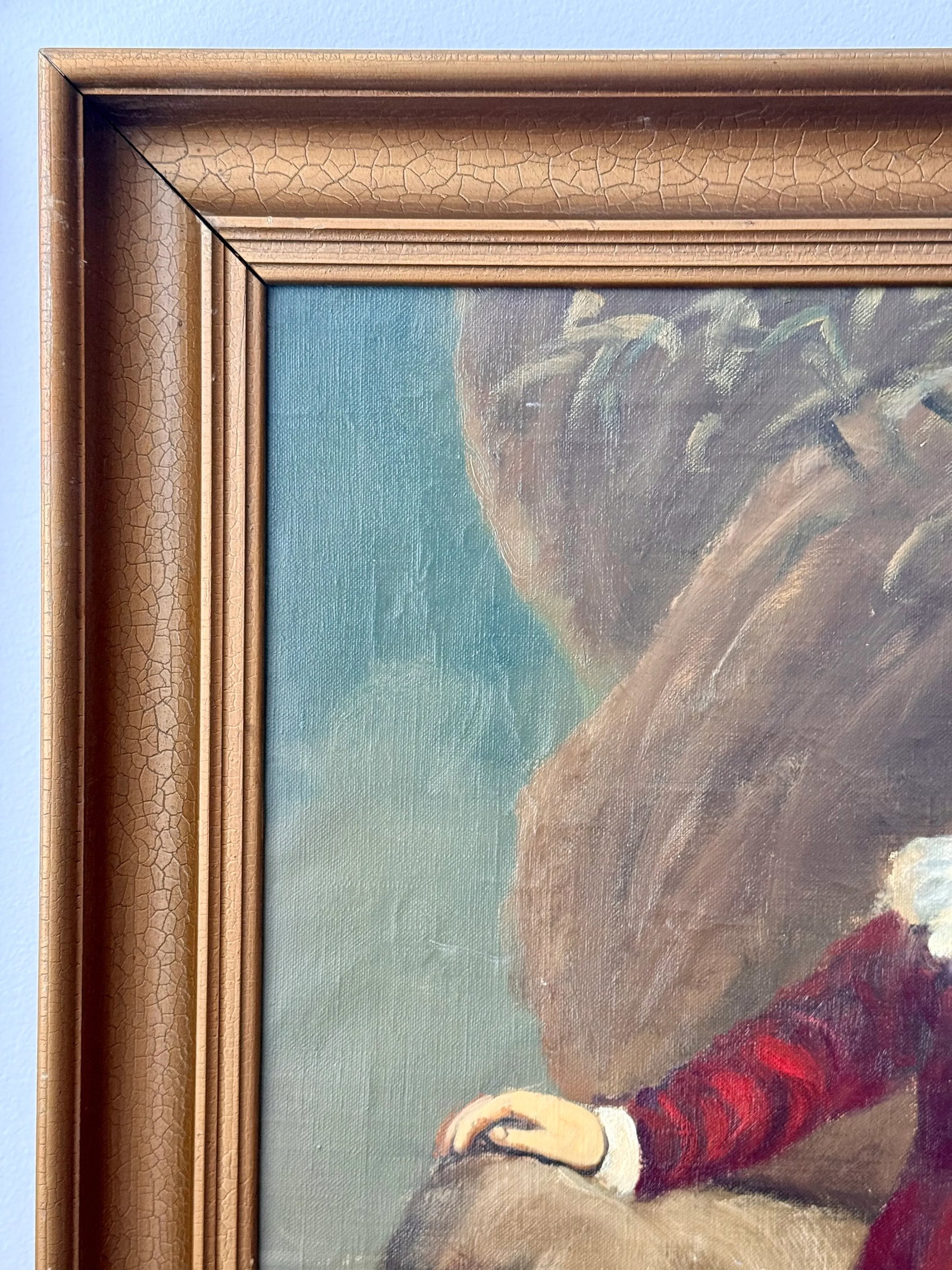 Vintage Oil Painting Portrait "The Red Boy" Framed - 9