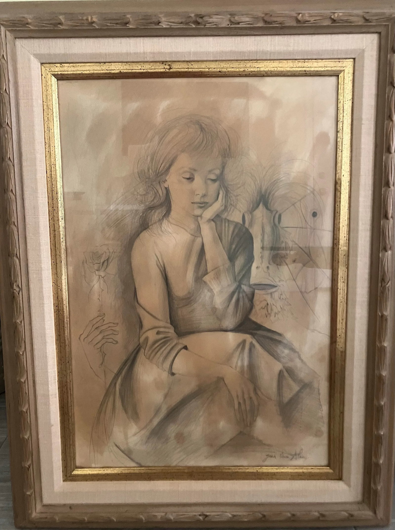 1970s Jean-Pierre Alaux Mythical Painting Young Lady and Surrealist Man - 5
