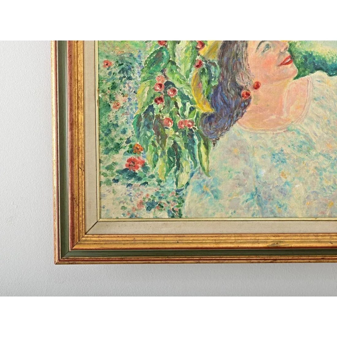 French Vintage 1980s Framed Oil Painting of Cherry Picking - 3