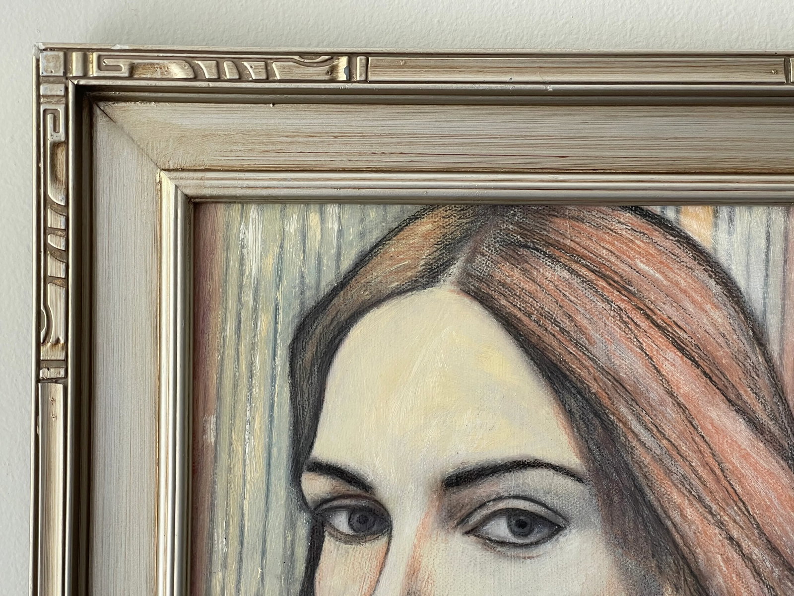 Contemporary Oil Painting Portrait in Stripes Framed - 3