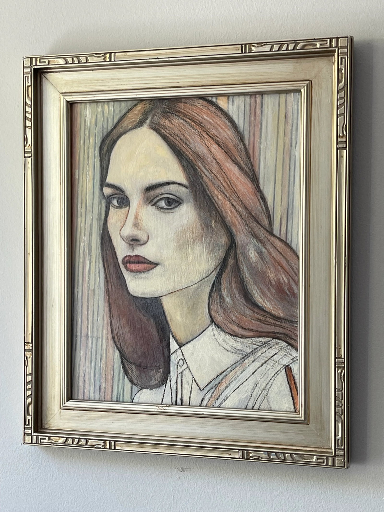 Contemporary Oil Painting Portrait in Stripes Framed - 5