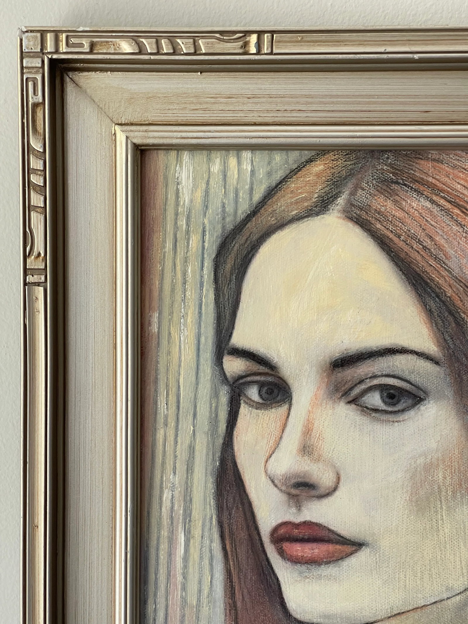 Contemporary Oil Painting Portrait in Stripes Framed - 6