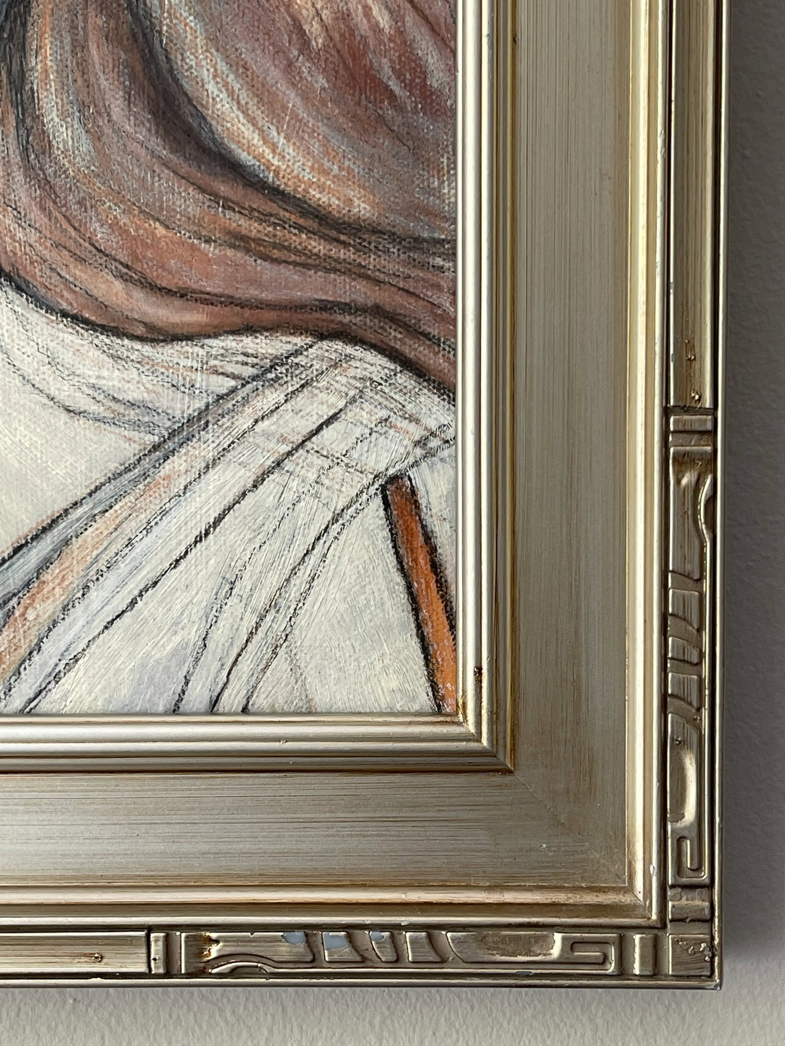 Contemporary Oil Painting Portrait in Stripes Framed - 8
