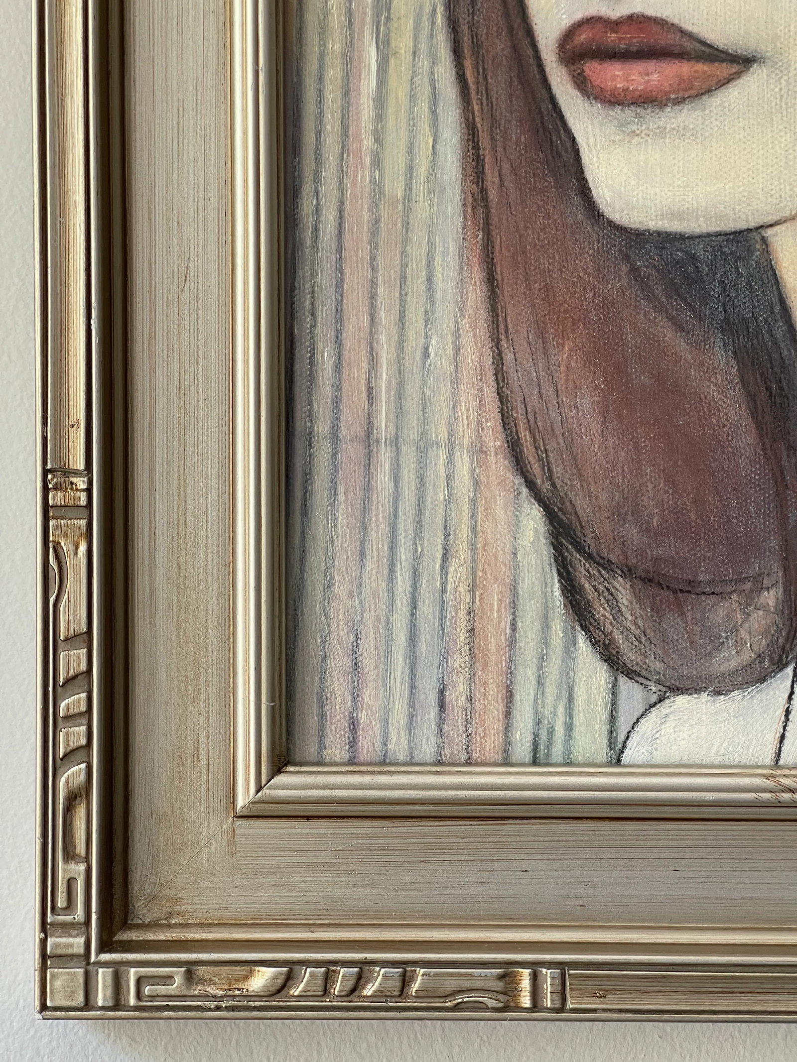 Contemporary Oil Painting Portrait in Stripes Framed - 9