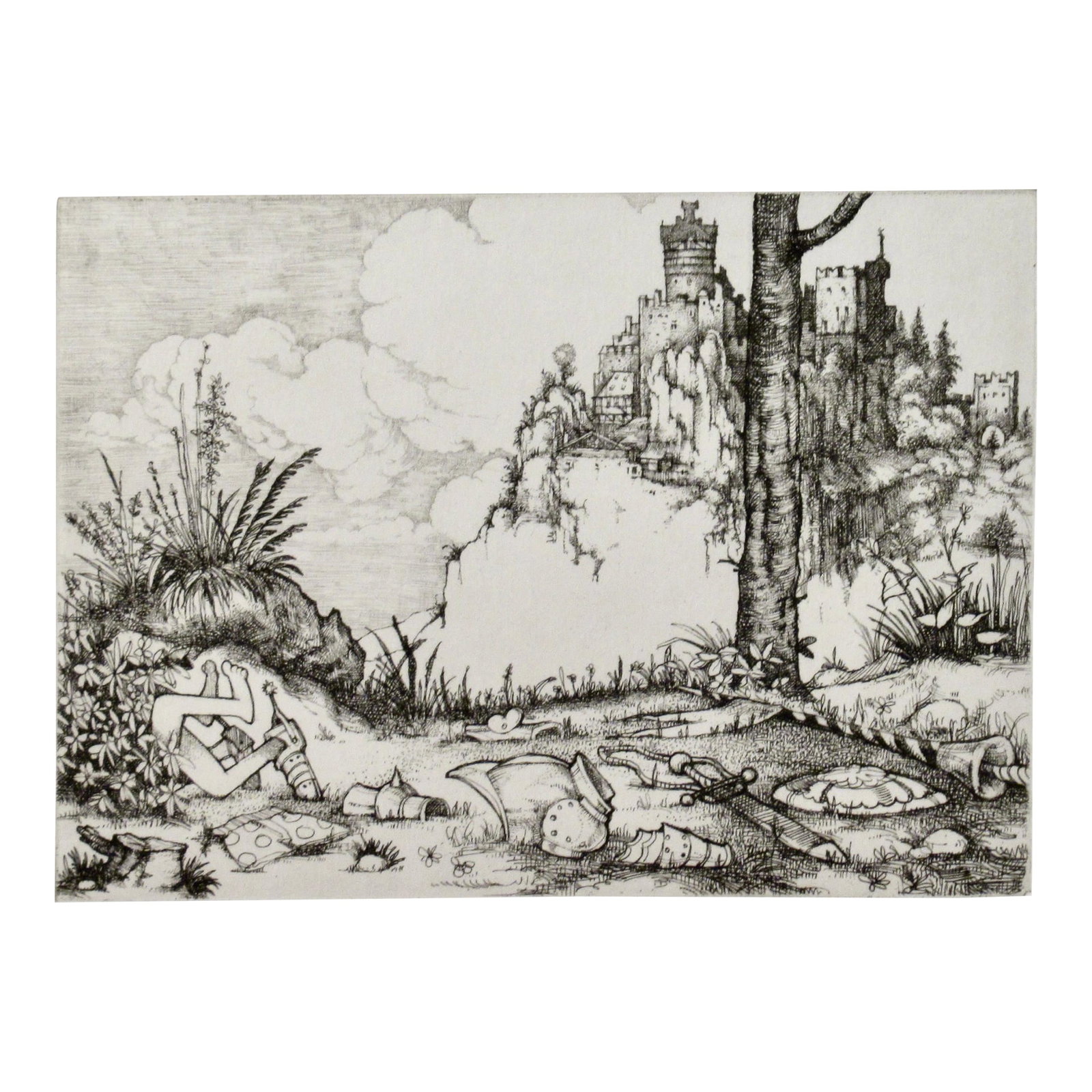 Charles Bragg Medieval Erotic Scene C. 1980 Reproduction Print: This artwork "Medieval Erotic Scene" c.1980 is an original etching on Wove paper by noted American artist Charles Bragg, 1931-2017. It is hand signed and numbered 56/300 in pencil by the artist. The i