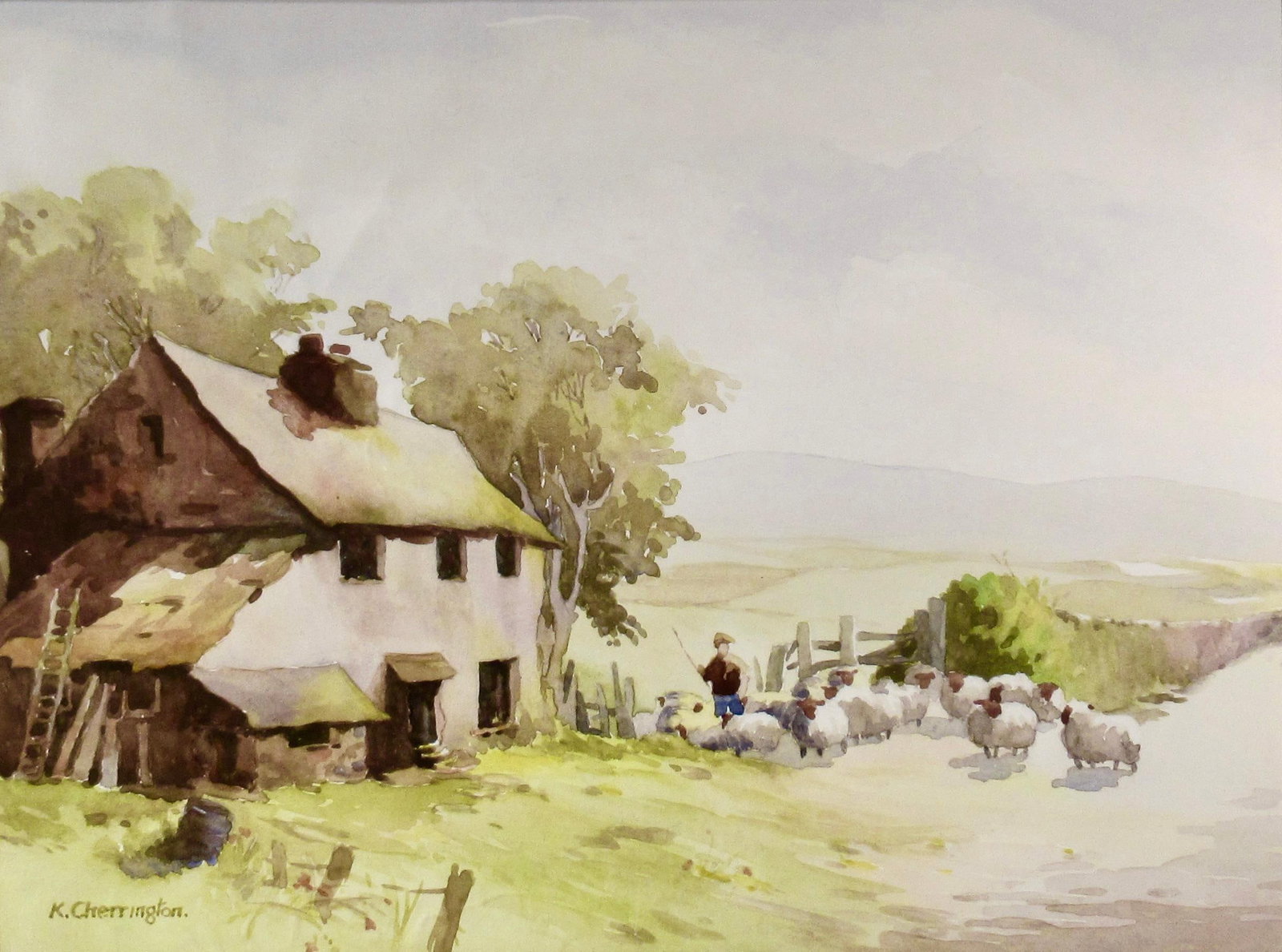 Ken Cherrington Tayside Sheep Farm, Scotland C. 1930 Painting - 2