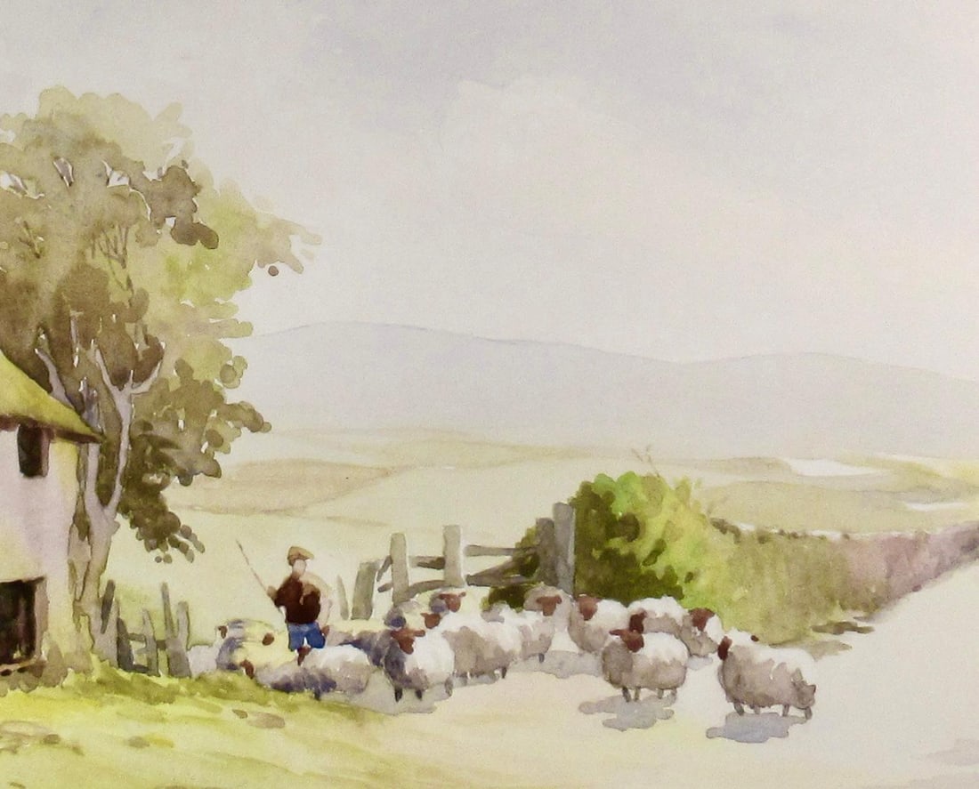 Ken Cherrington Tayside Sheep Farm, Scotland C. 1930 Painting - 4