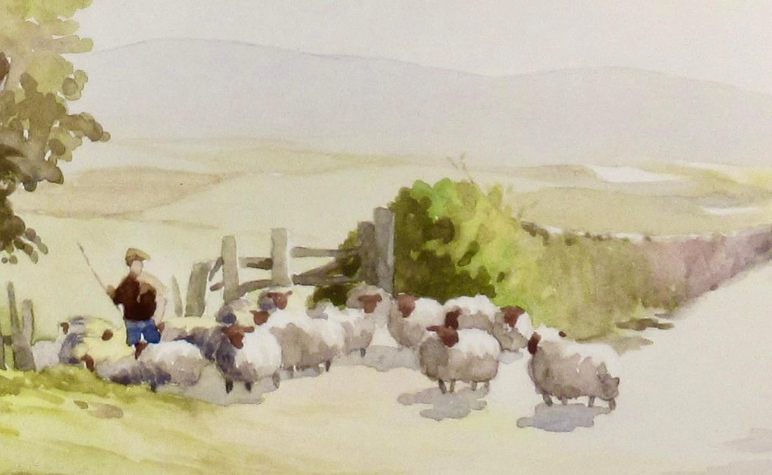 Ken Cherrington Tayside Sheep Farm, Scotland C. 1930 Painting - 5