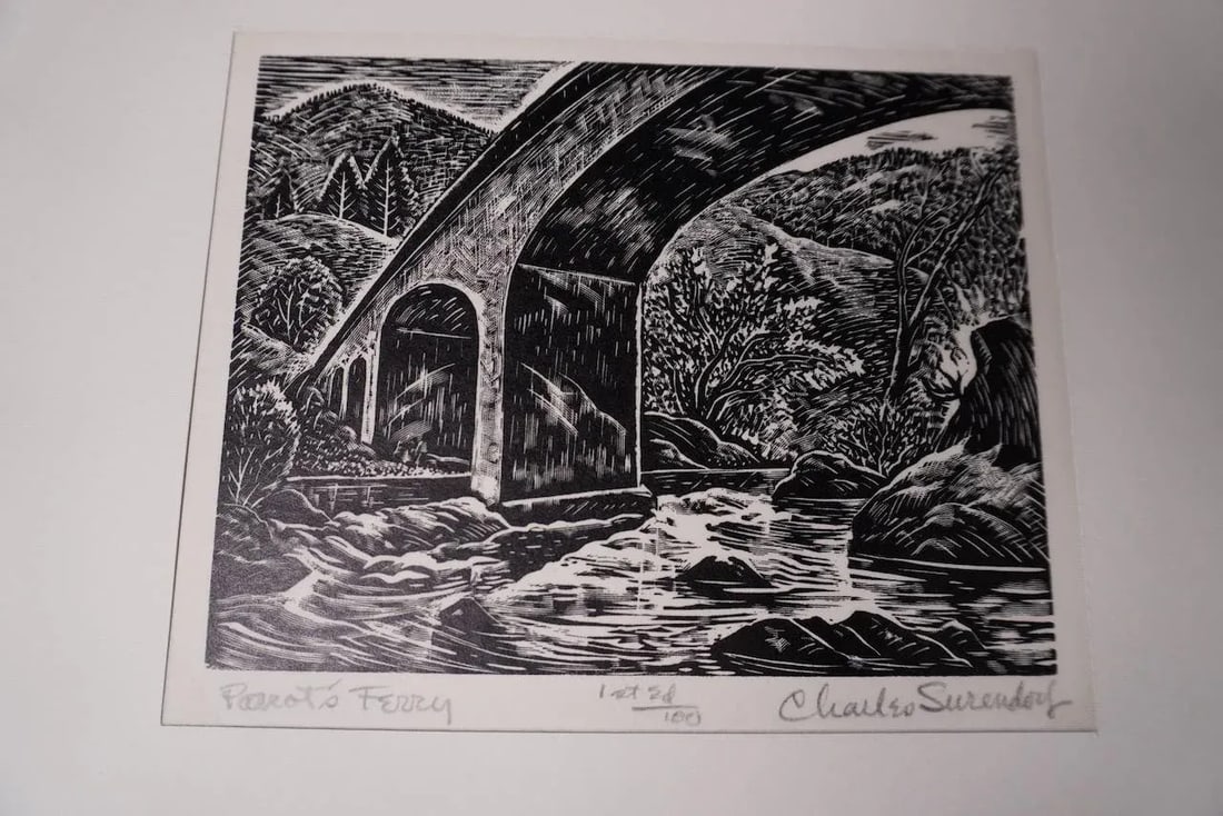 Charles Surendorf (1906-1979) - Parrott's Ferry - Linocut - 2