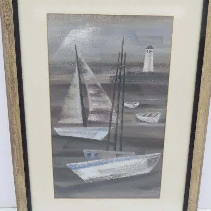 Mid 20th Century Abstract Nautical Mixed-Media Painting by Frances Frakes Hansen, Framed - 2