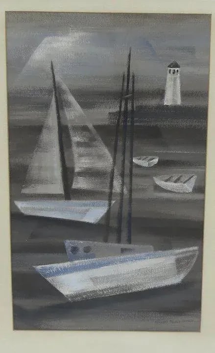 Mid 20th Century Abstract Nautical Mixed-Media Painting by Frances Frakes Hansen, Framed - 3