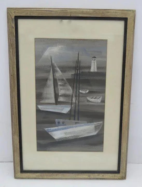 Mid 20th Century Abstract Nautical Mixed-Media Painting by Frances Frakes Hansen, Framed - 4