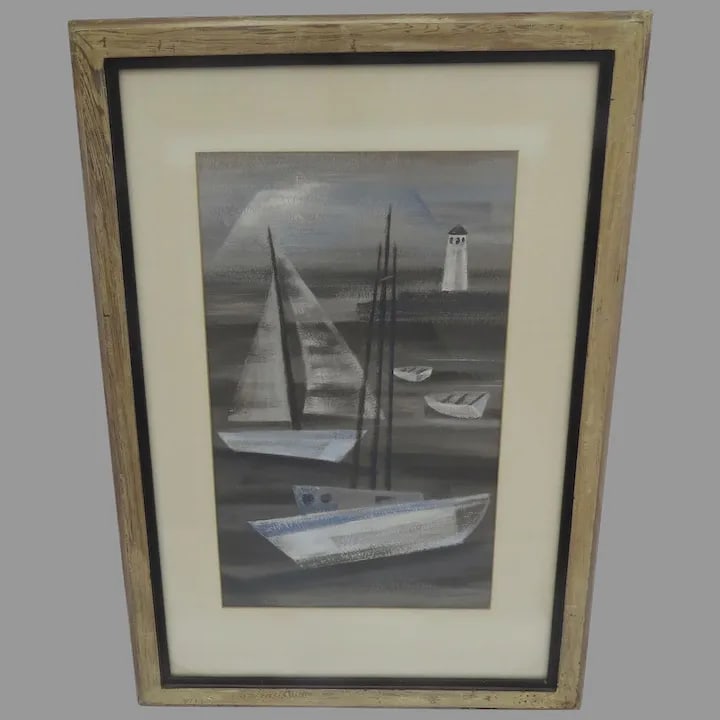 Mid 20th Century Abstract Nautical Mixed-Media Painting by Frances Frakes Hansen, Framed - 7