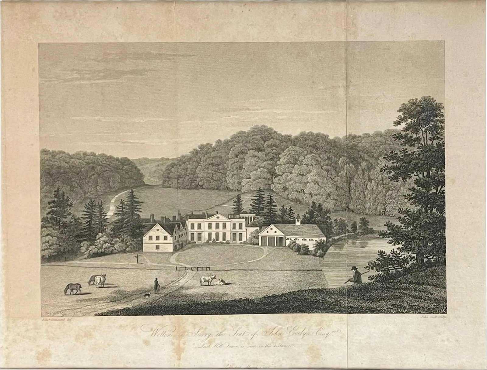 1818 Steel Engraved Illustration "Wotton in Surrey, the Seat of John Evelyn Esq." - 2