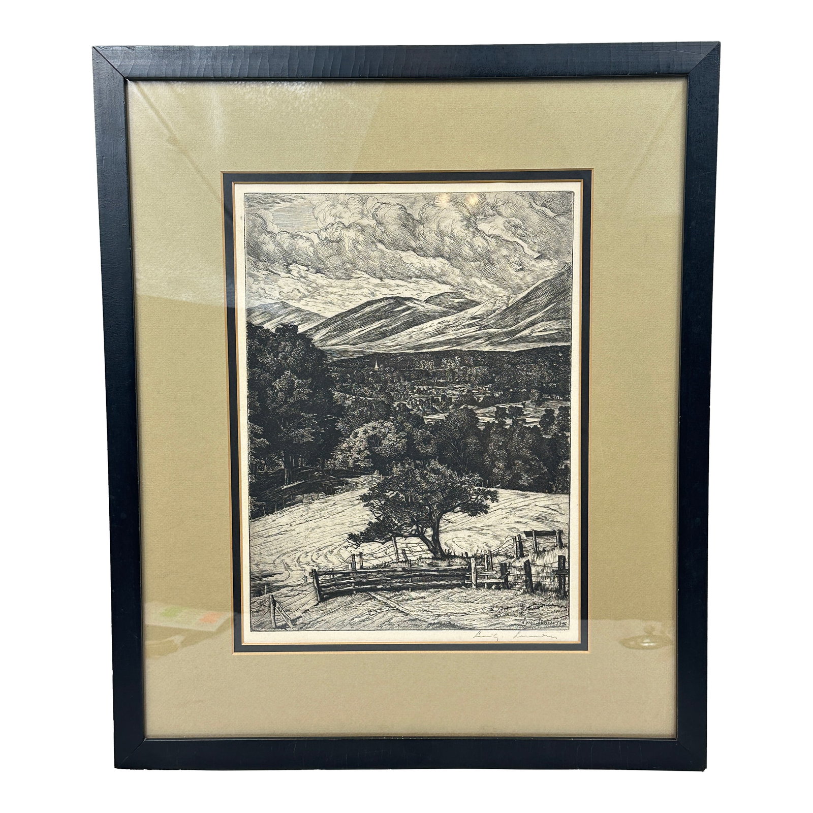Vintage Etching Titled "The Steeple in the Mountains" (1 of 7)