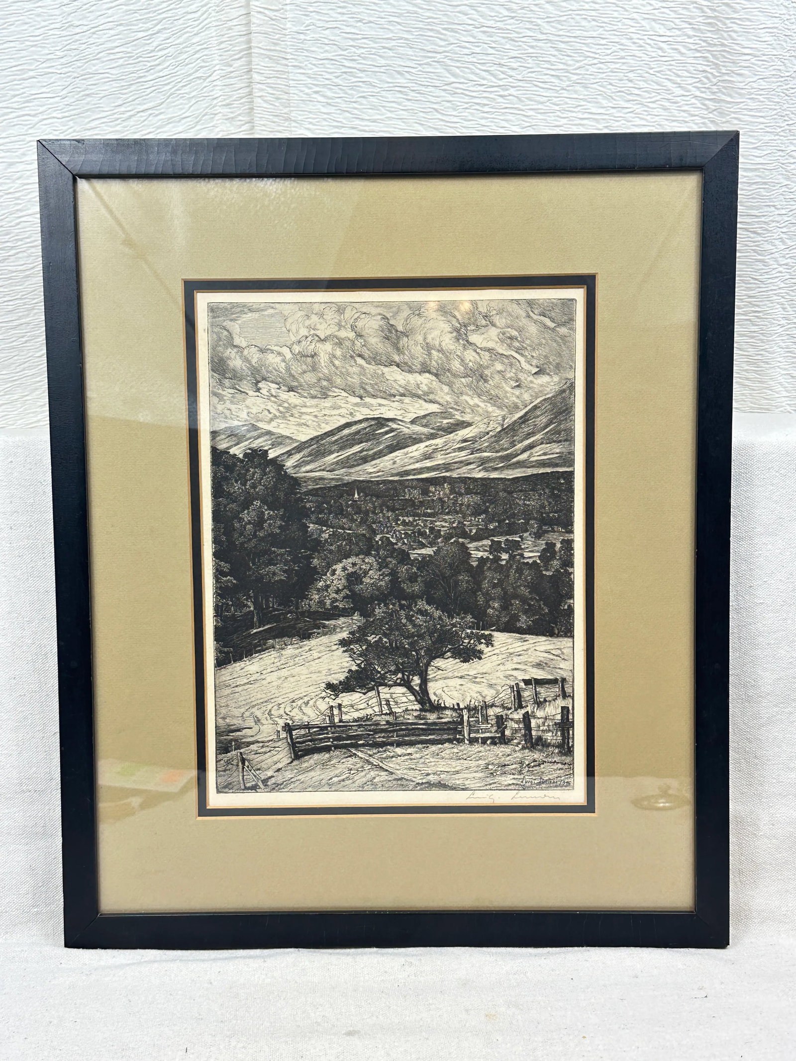 Vintage Etching Titled "The Steeple in the Mountains" - 2