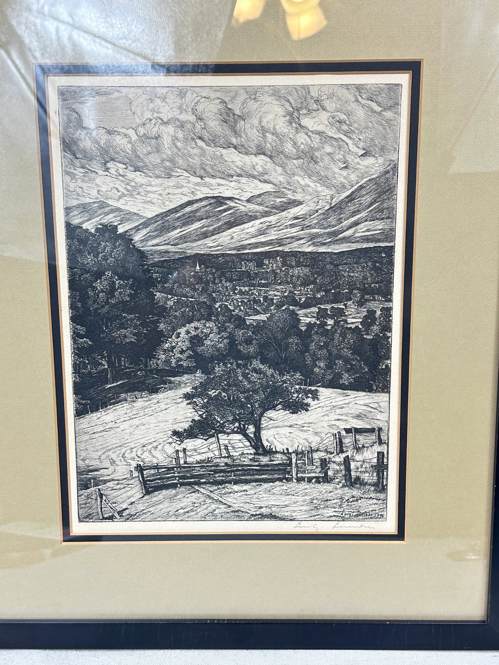 Vintage Etching Titled "The Steeple in the Mountains" - 3