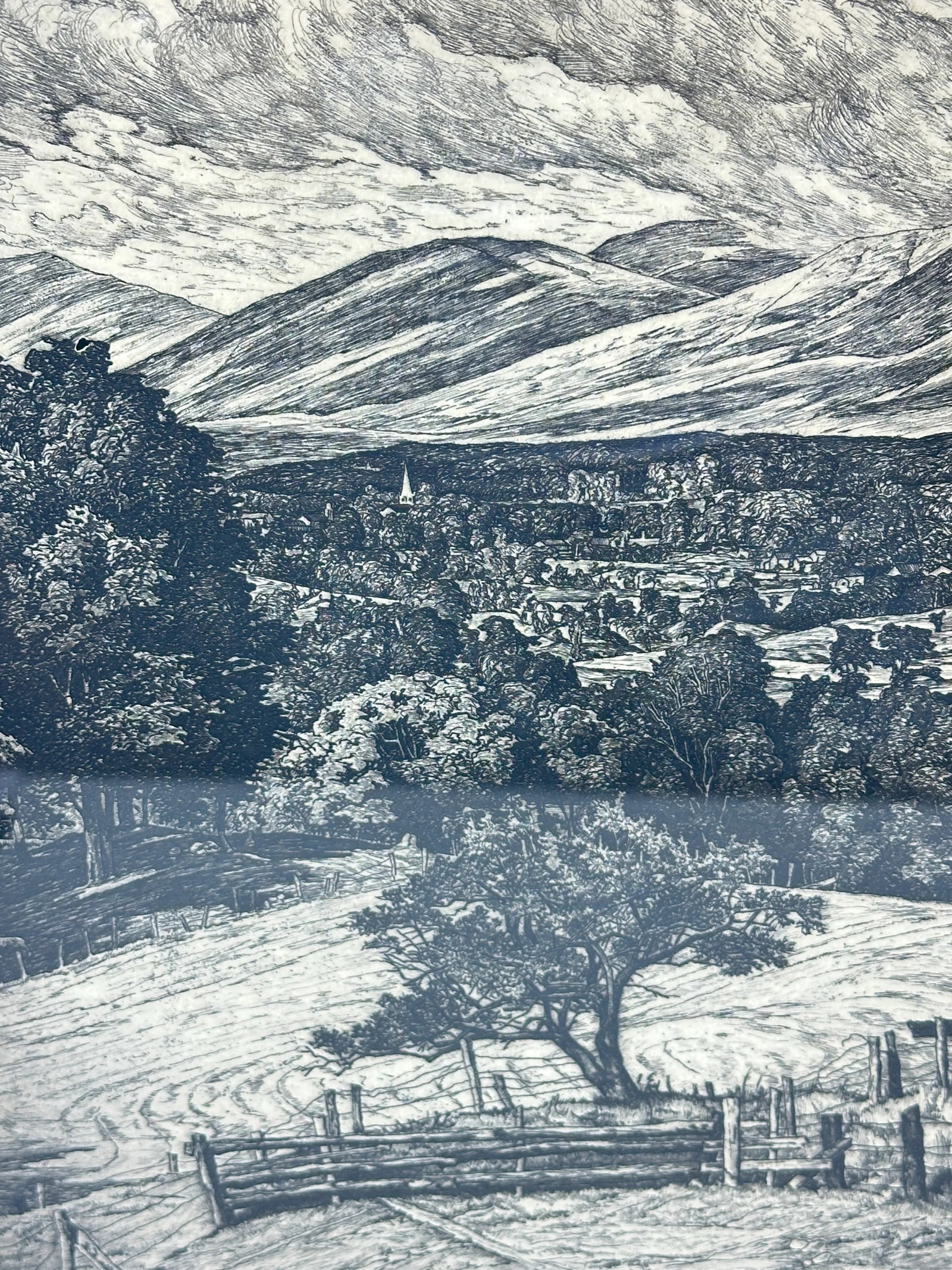 Vintage Etching Titled "The Steeple in the Mountains" - 4