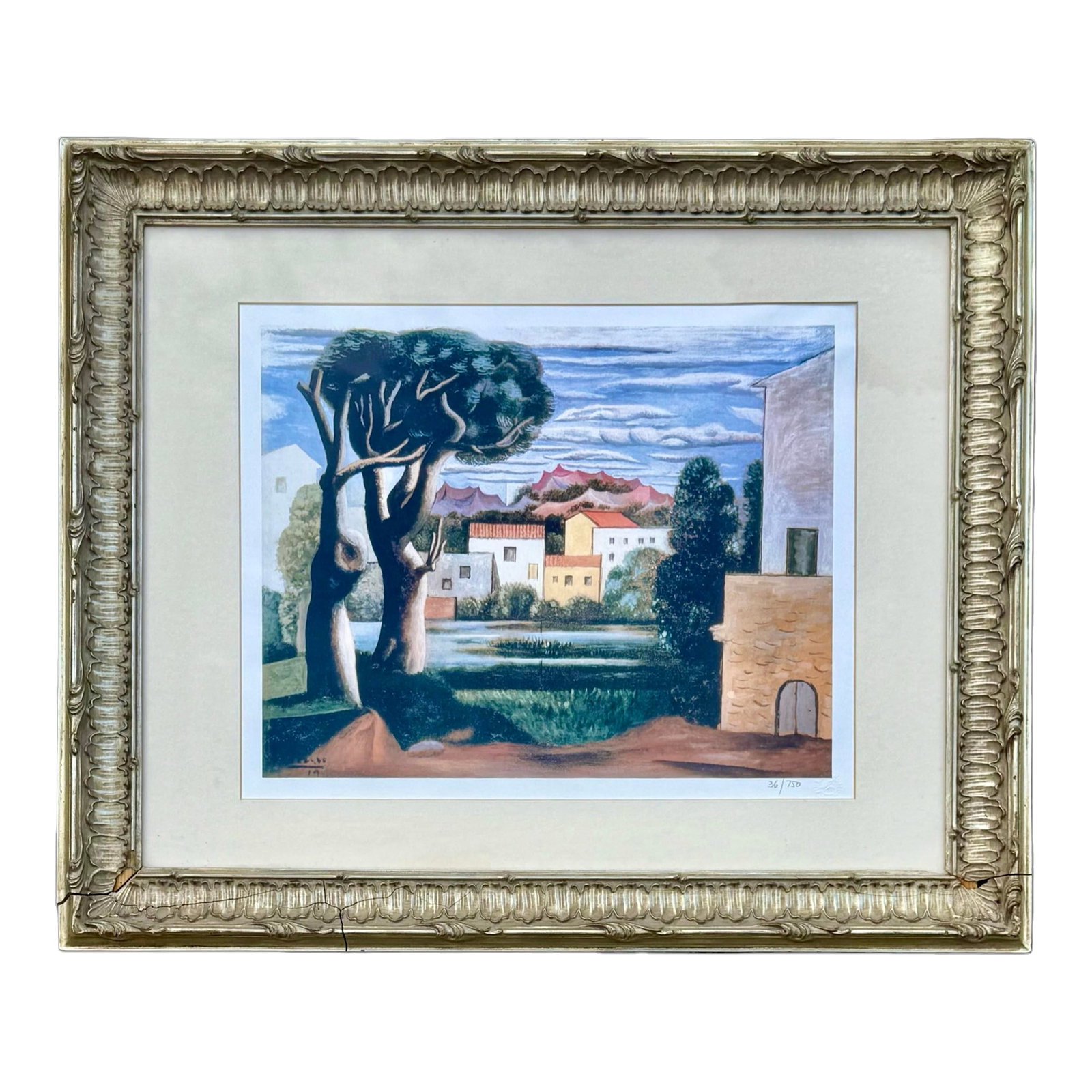 Vintage Pablo Picasso Foundation Limited Edition Lithograph "Landscape With Dead and Live Trees", Fr: This vintage limited edition framed print depicts Pablo Picasso's 1919 painting, Landscape with Dead and Live Trees, a striking example of the artist's Neoclassical period. During this time, Picasso