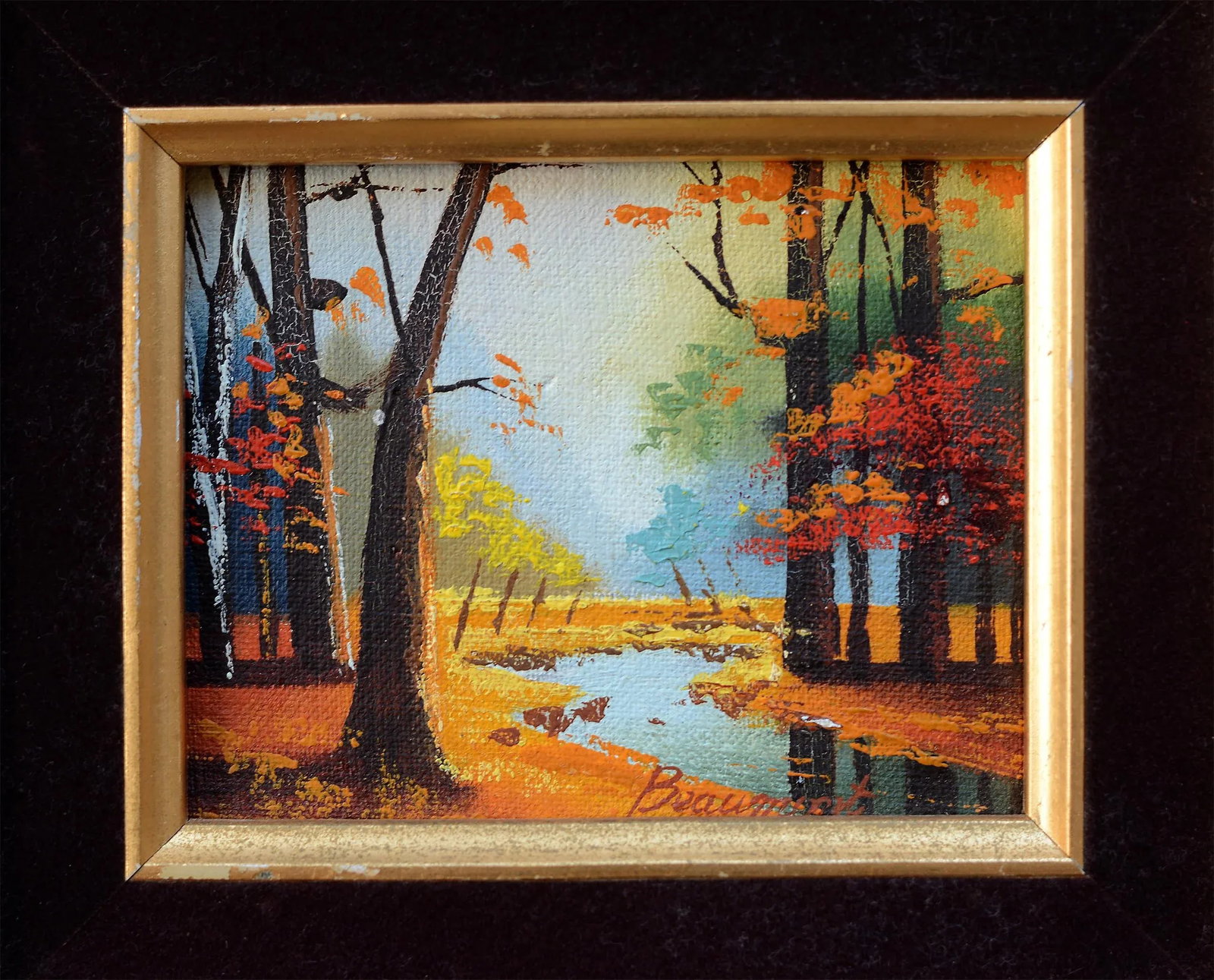 1960s Miniature Landscape Oil Painting by Beaumont, Framed - 4