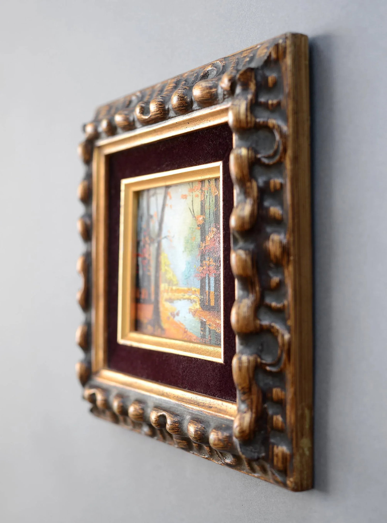 1960s Miniature Landscape Oil Painting by Beaumont, Framed - 6