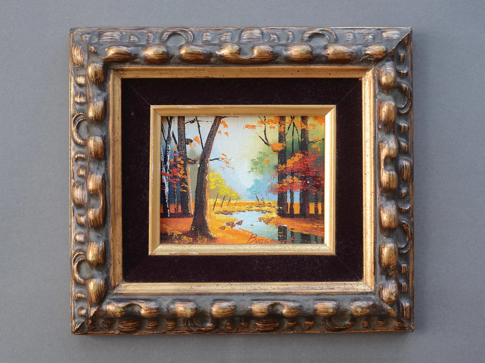 1960s Miniature Landscape Oil Painting by Beaumont, Framed - 7