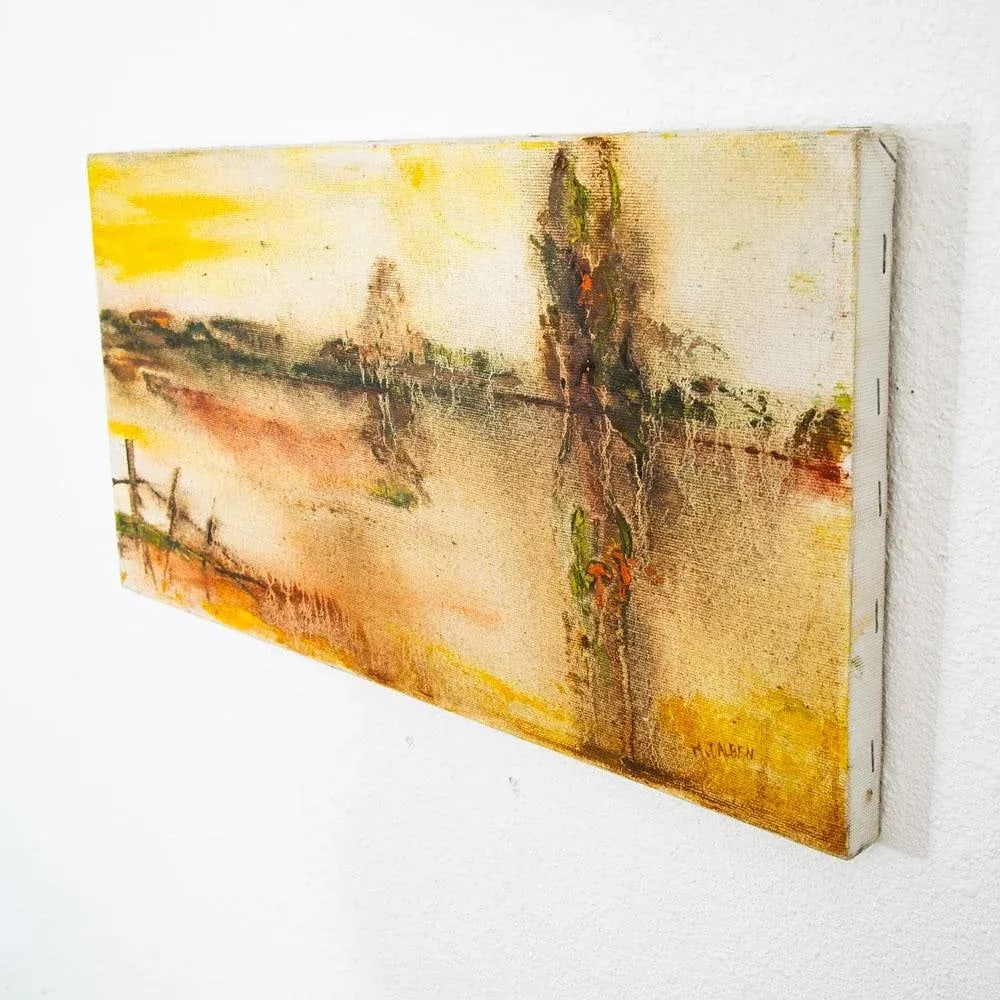 Mid Century Modern Oil Painting Original Art Abstract Landscape Signed M. Dalben - 3