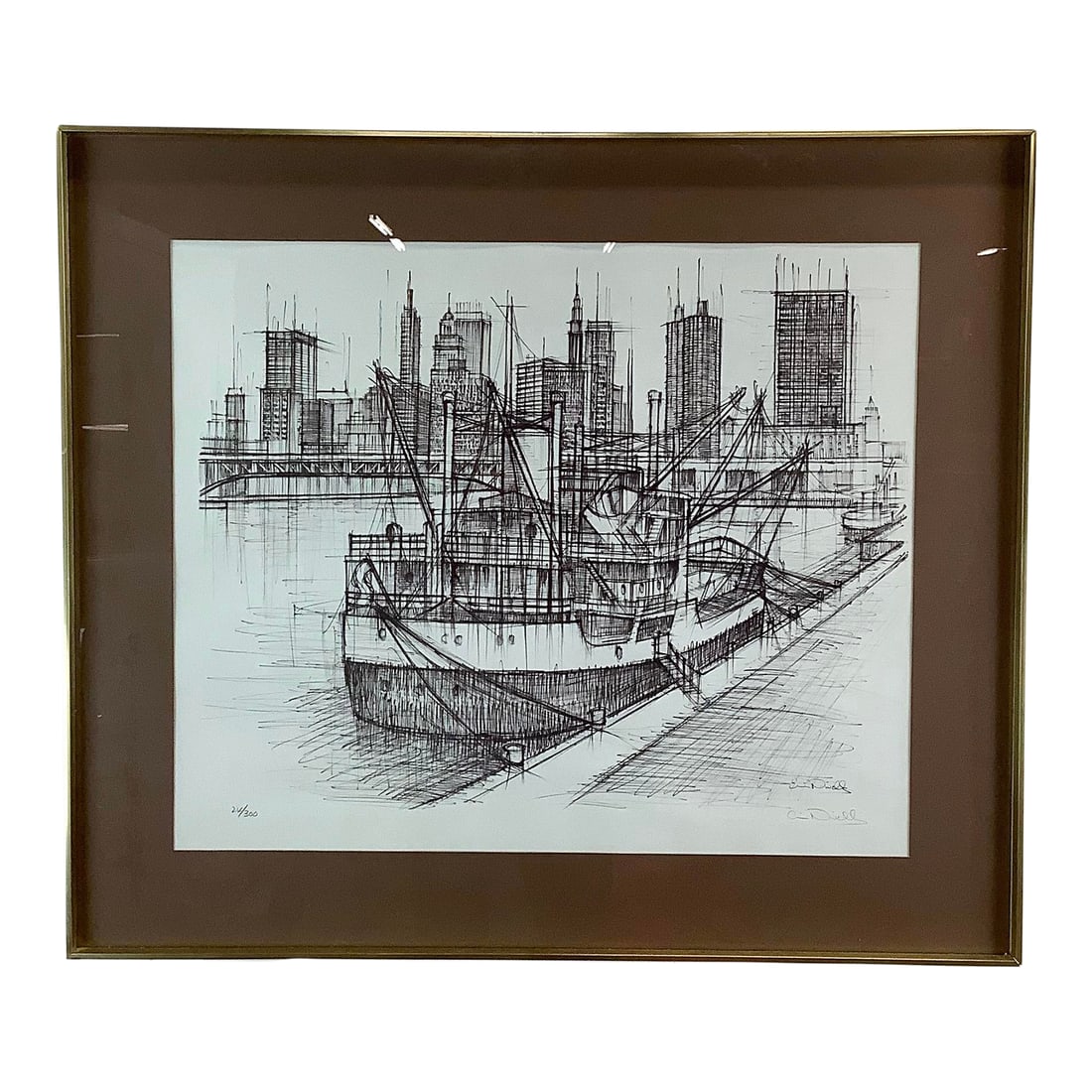 Vintage Nautical Cityscape Lithograph Signed Nivelle (1 of 12)