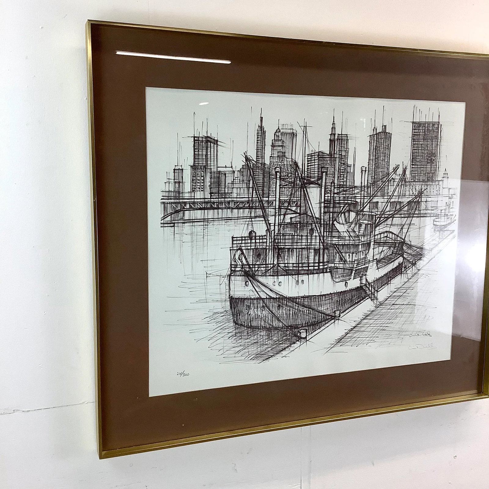Vintage Nautical Cityscape Lithograph Signed Nivelle - 2