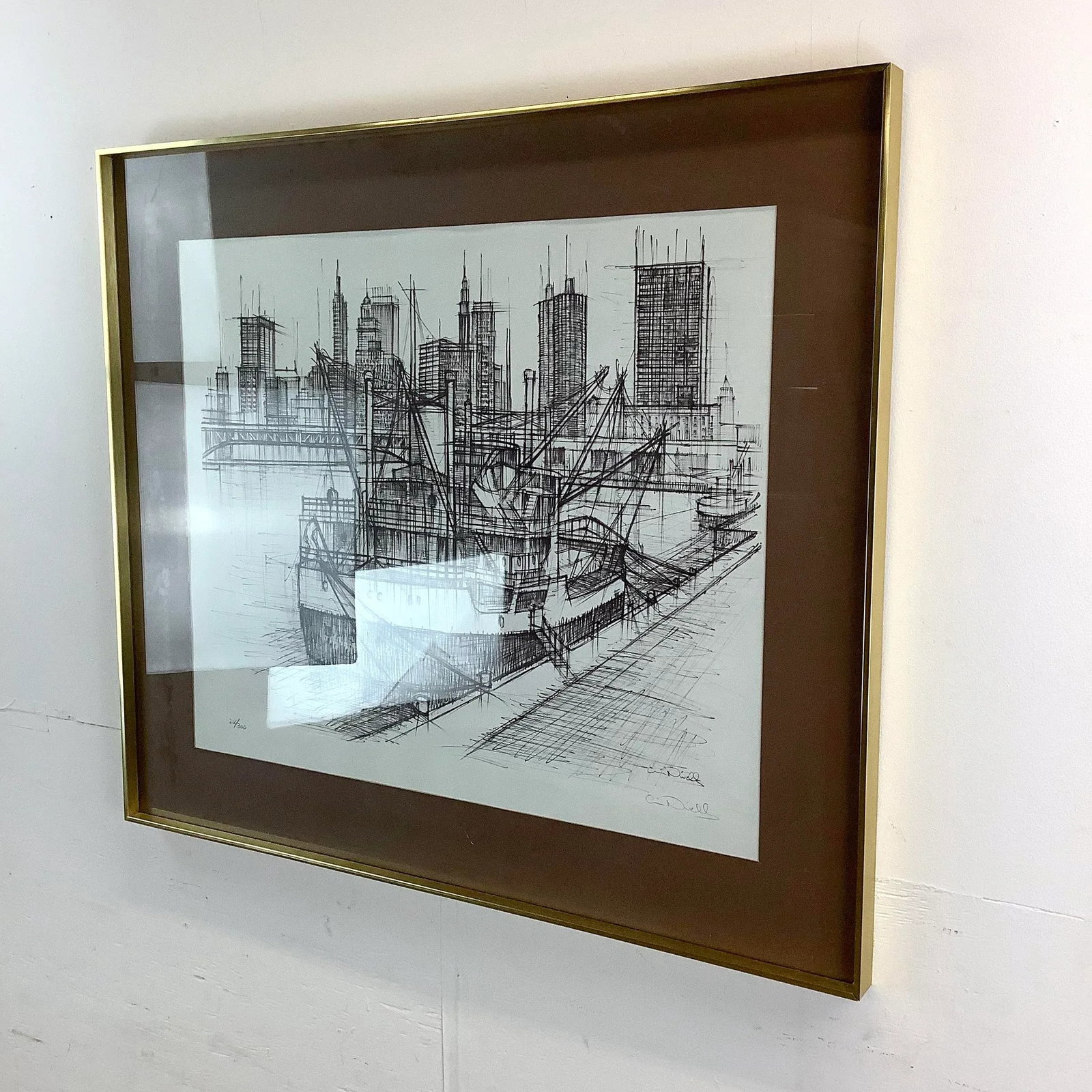 Vintage Nautical Cityscape Lithograph Signed Nivelle - 3