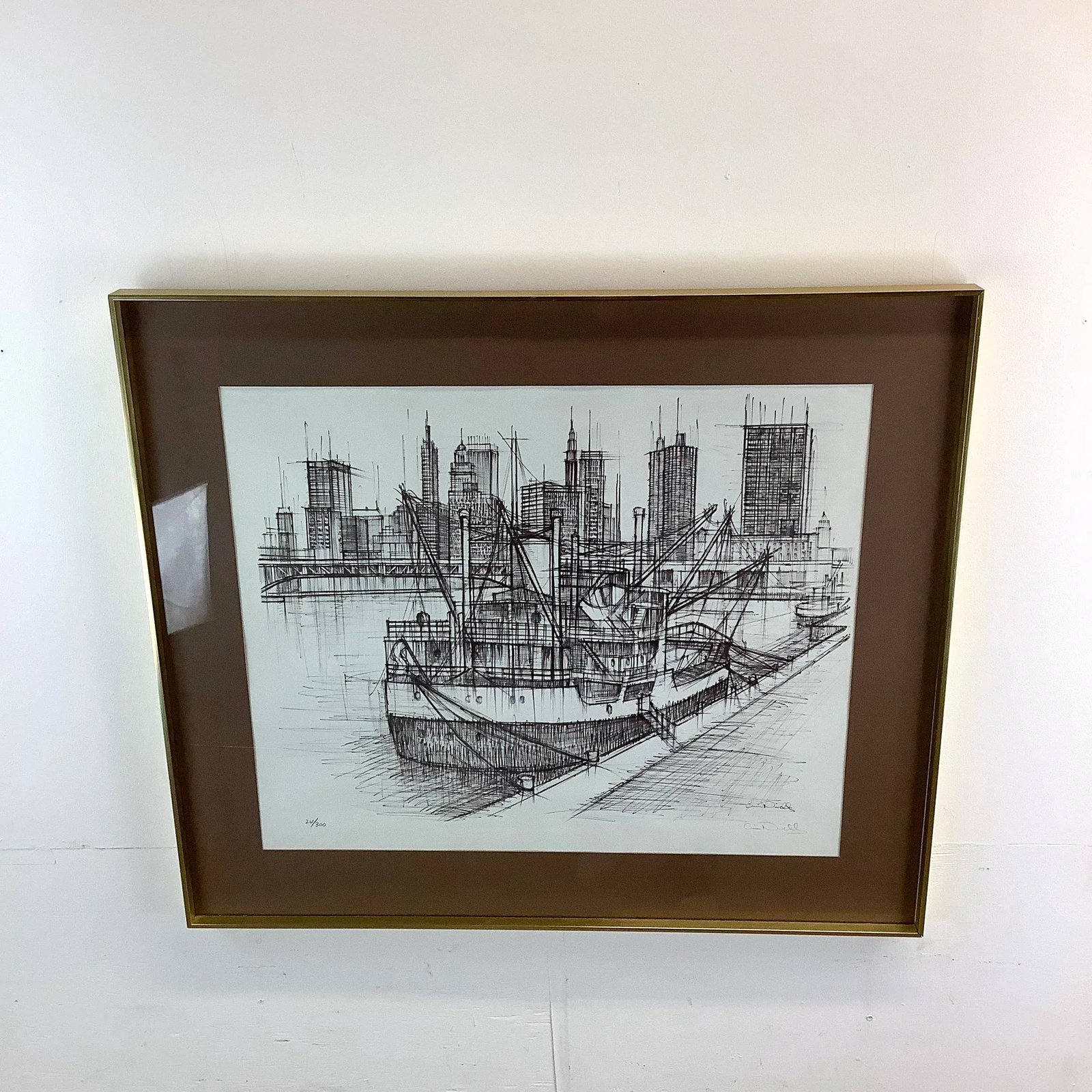 Vintage Nautical Cityscape Lithograph Signed Nivelle - 4