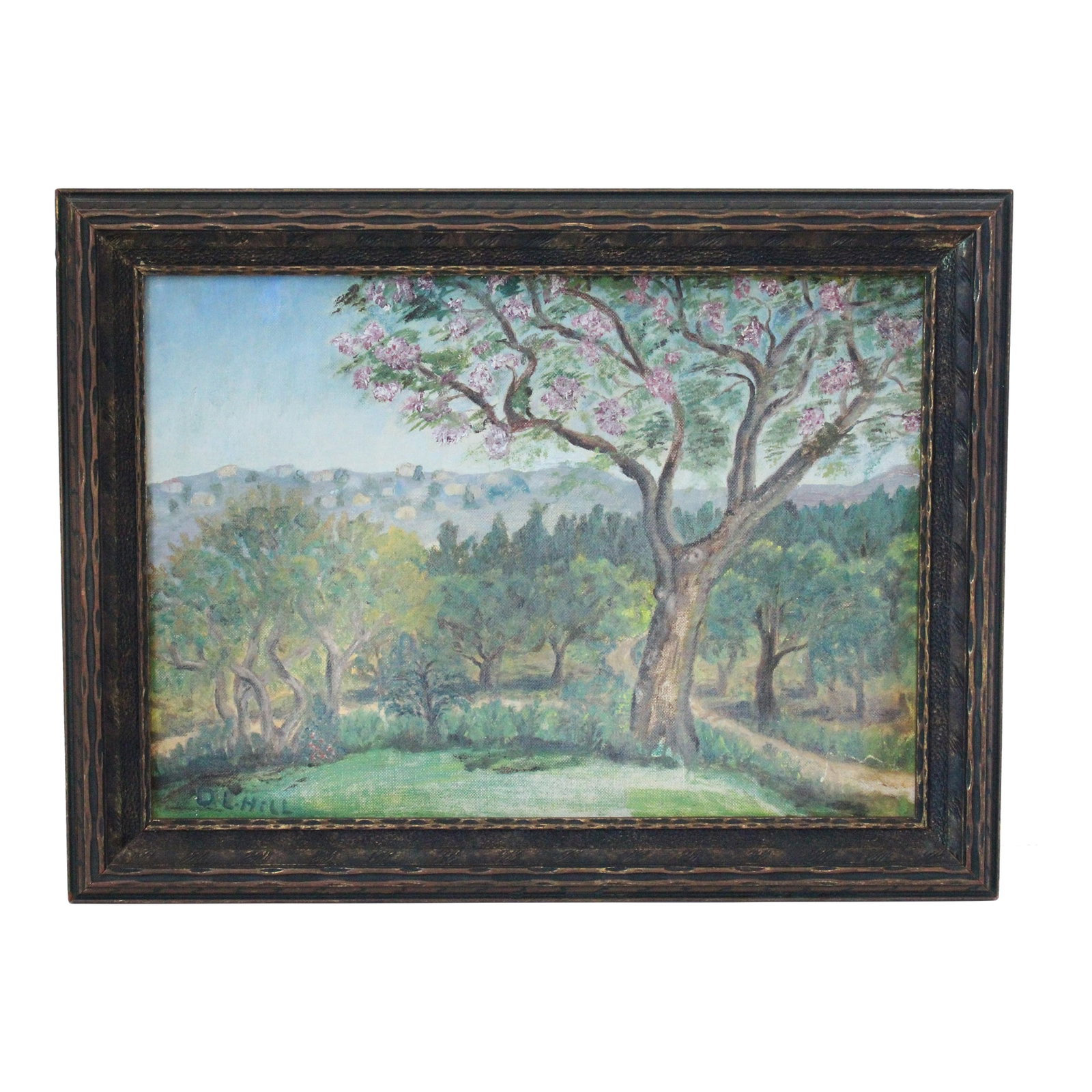 Mid-Century Signed Landscape Oil on Board/Framed: Signed oil on board landscape painting, presented in carved art Deco style frame. Want to explore more products at Antiquelifestyle. To SHOP simply click on my name, to the right of any listing