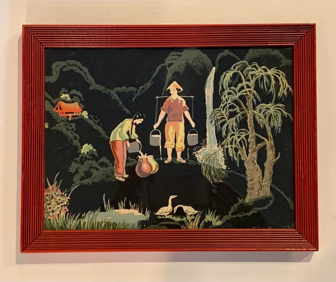 1950s Asian Figurative Landscape Print, Framed - 2
