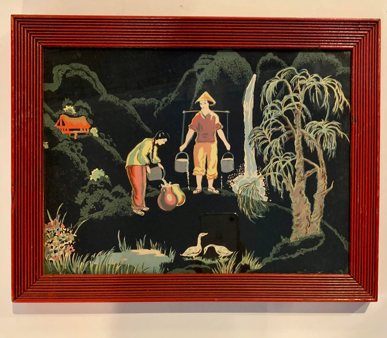 1950s Asian Figurative Landscape Print, Framed - 3