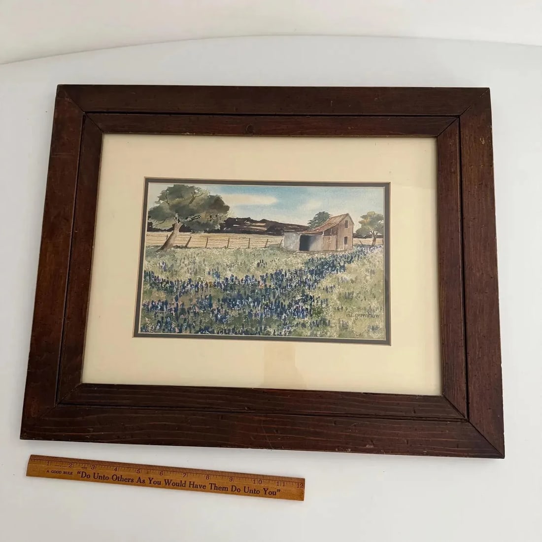 Vintage 1970's Texas Bluebonnet Watercolor - 8