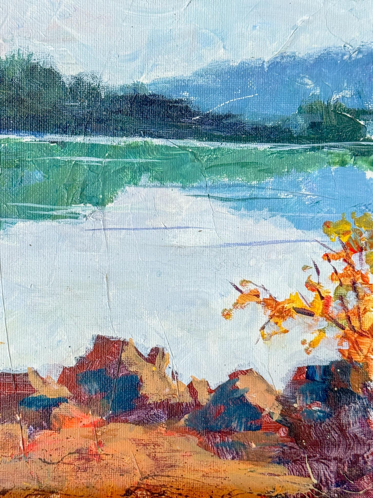 Vintage Autumnal Lakeside Landscape Painting, 9x12 - 4