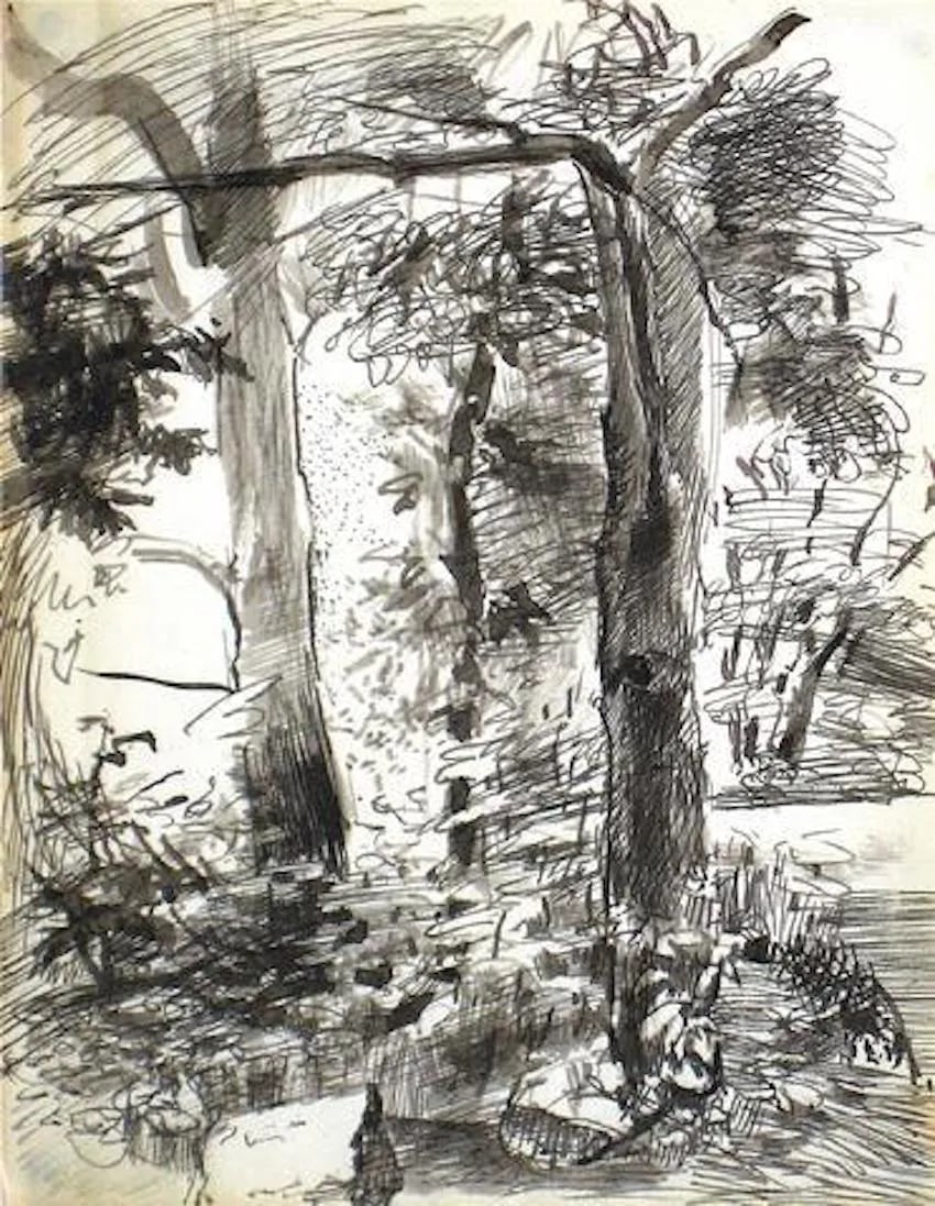 Central Park Study 1940-60s Ink Drawing (1 of 3)