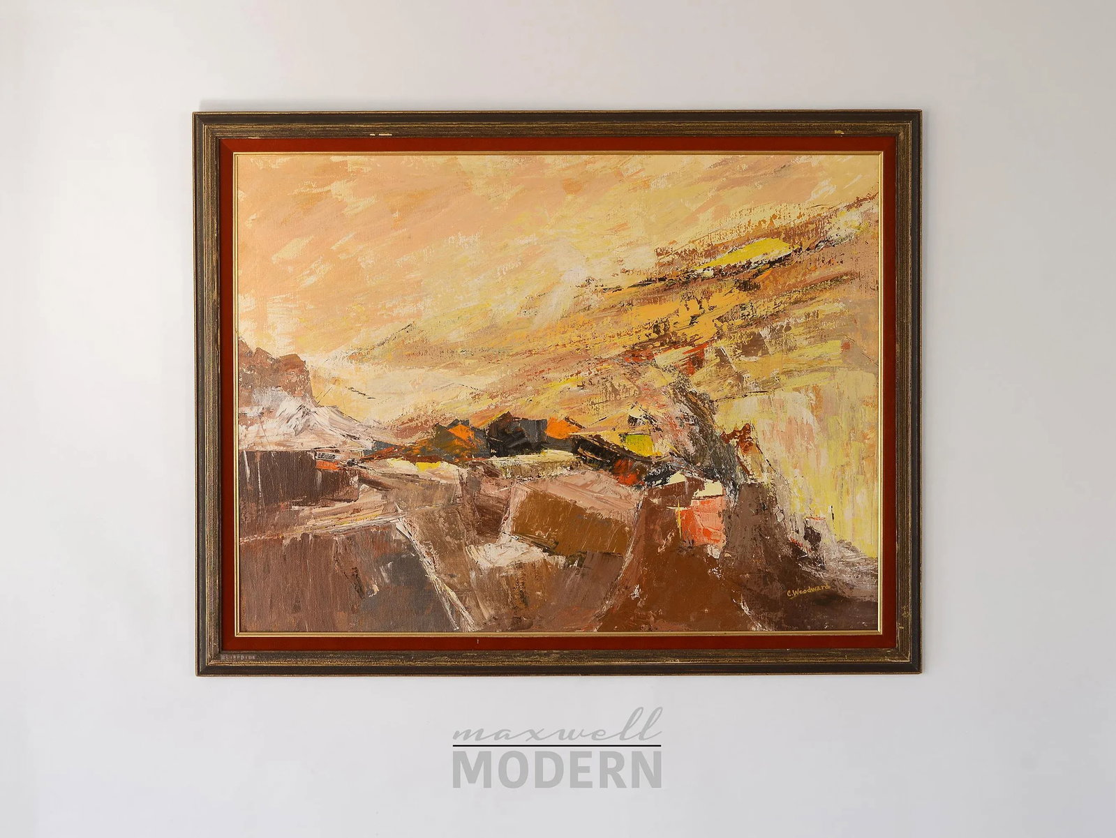 1960s "Cliffside" Modernist Abstract Landscape Oil Painting, Framed - 2