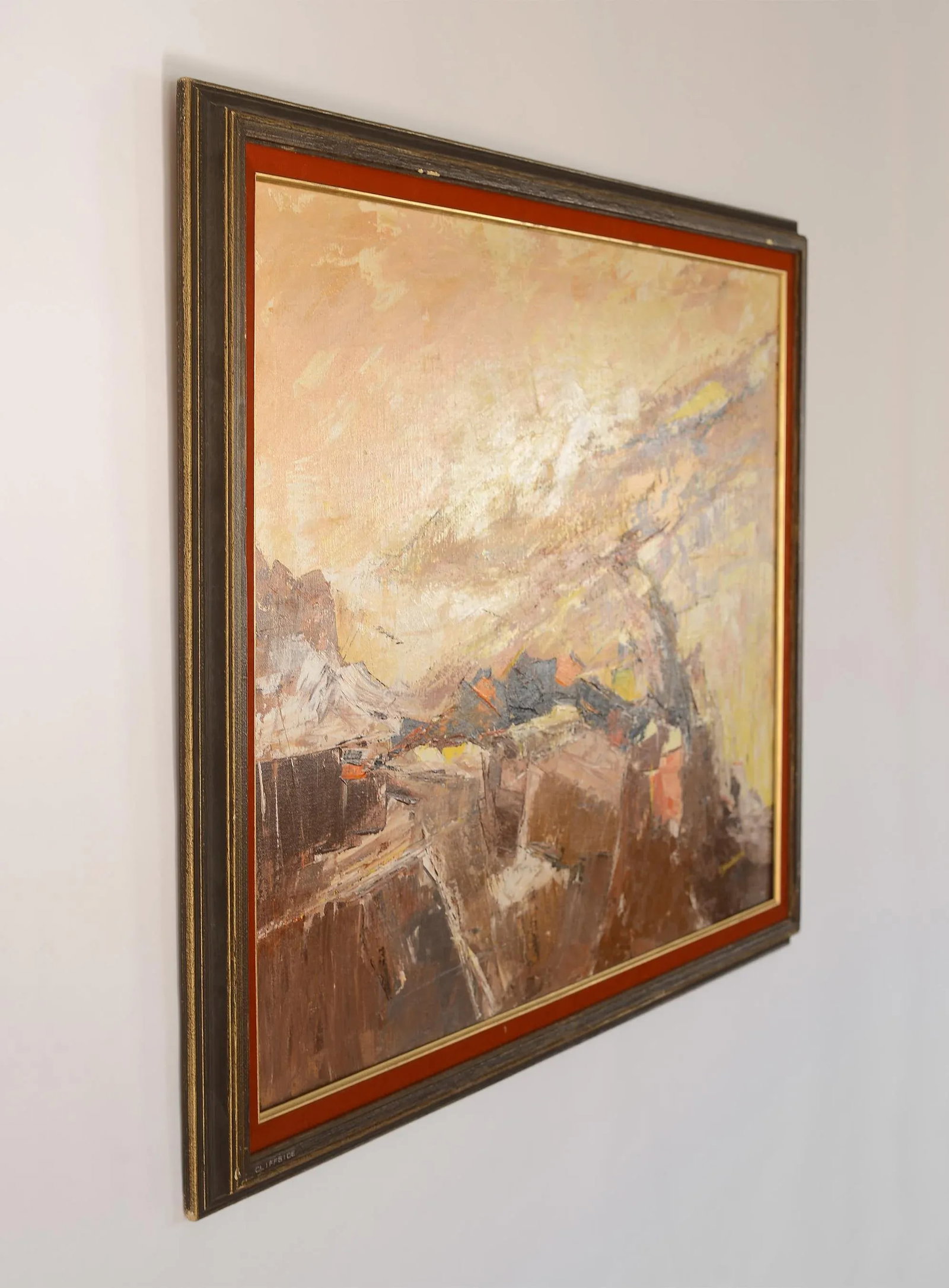 1960s "Cliffside" Modernist Abstract Landscape Oil Painting, Framed - 3