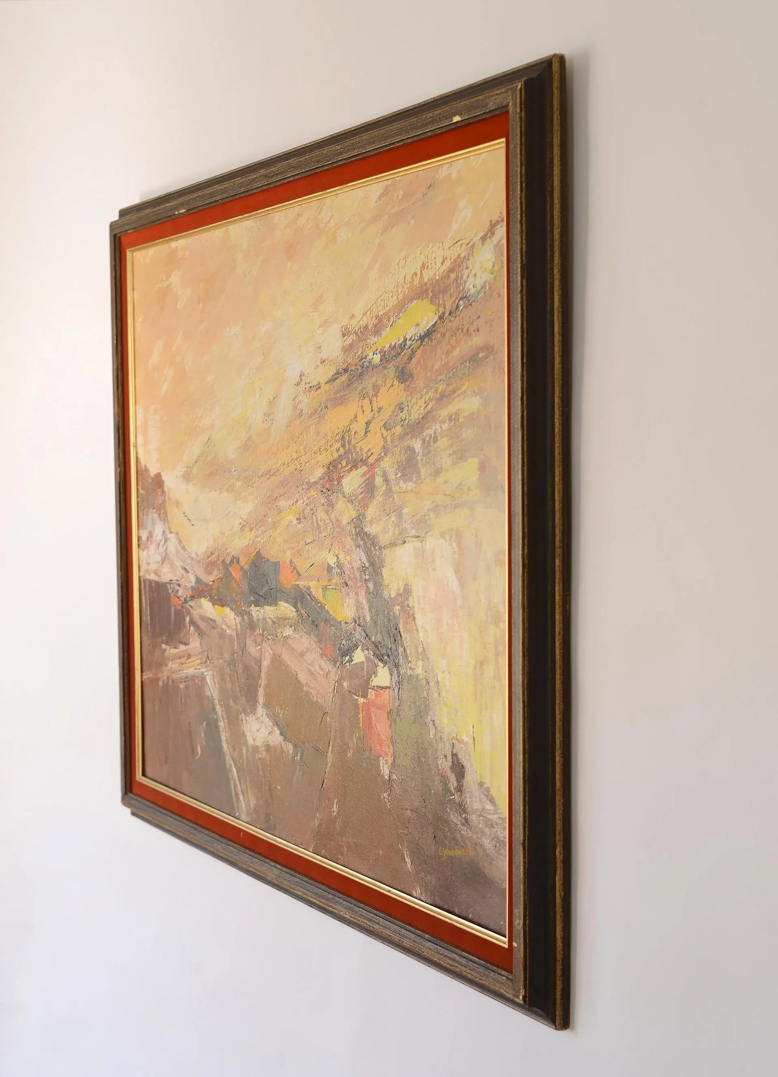 1960s "Cliffside" Modernist Abstract Landscape Oil Painting, Framed - 4