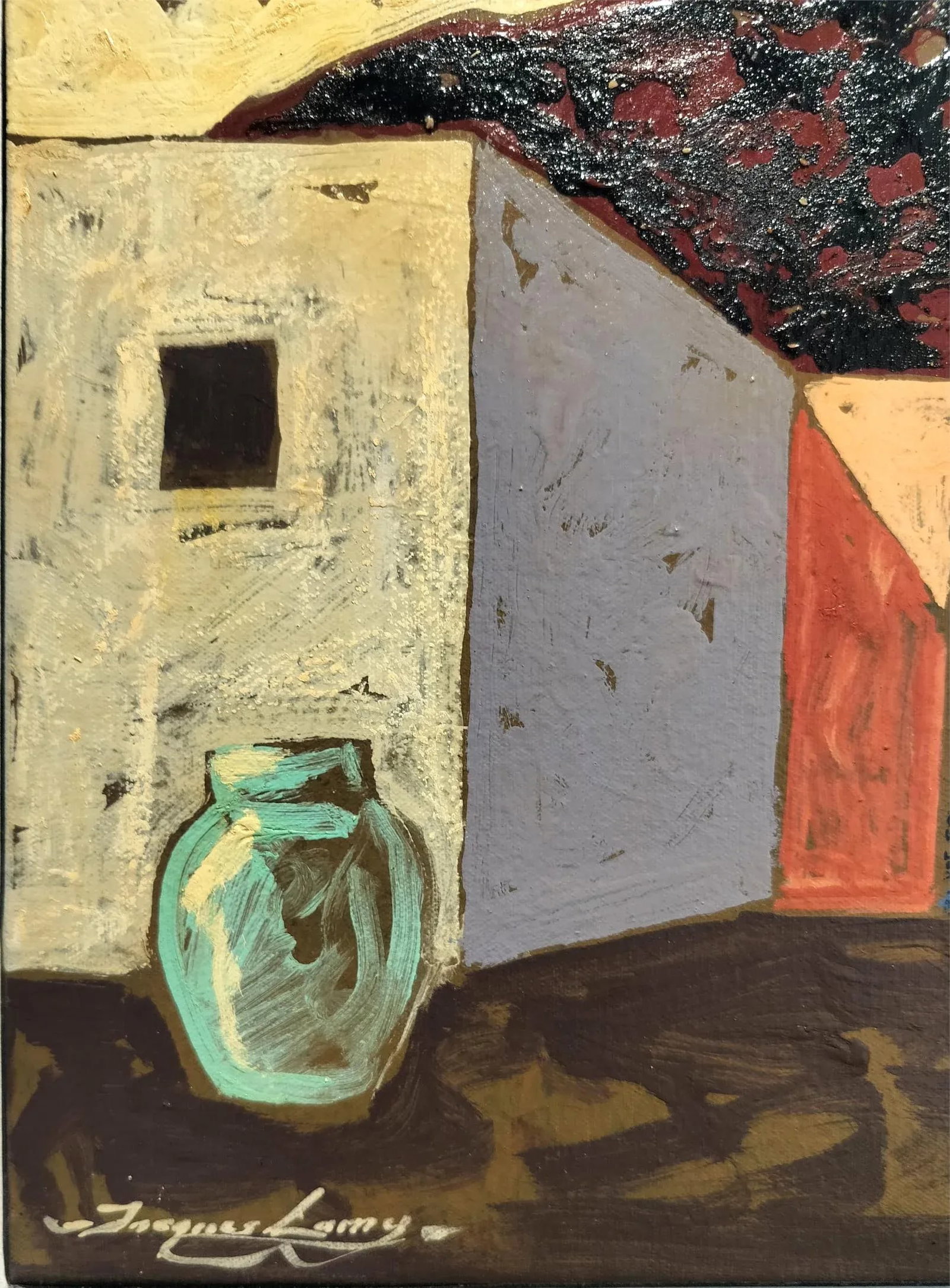 "Santa Fe" Painting of Adobe Homes by Jacques Lamy - 2