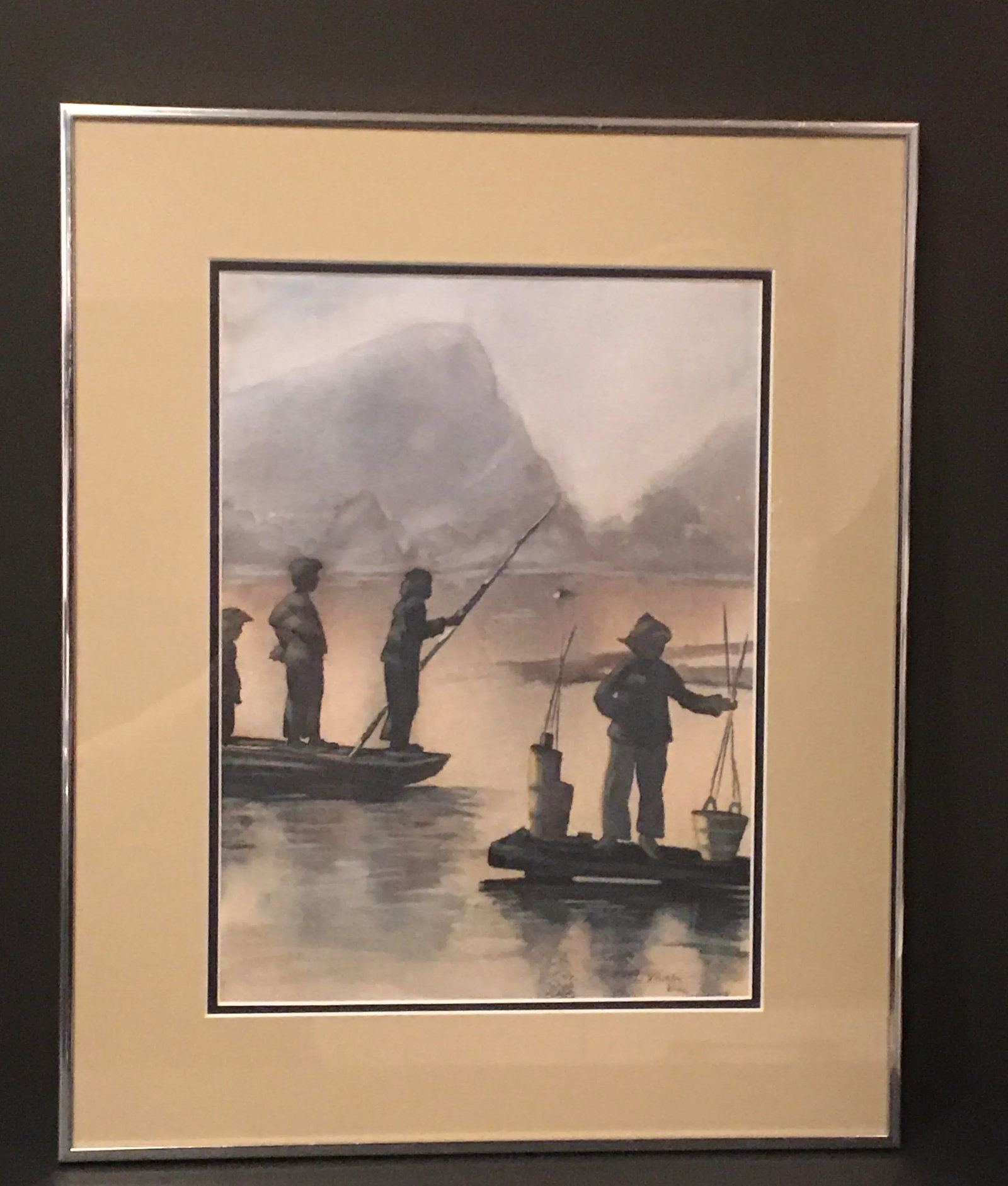 Vintage "Li River China" Watercolor Painting by Molly Rice, Framed - 2