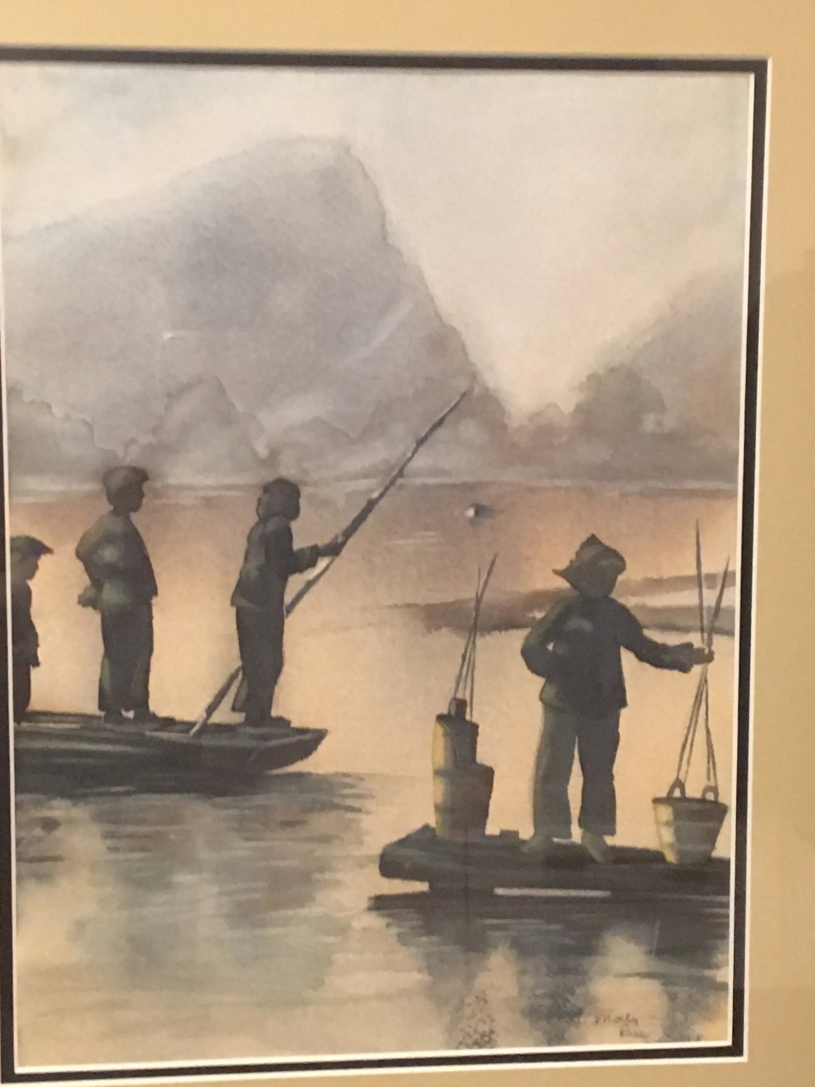 Vintage "Li River China" Watercolor Painting by Molly Rice, Framed - 3