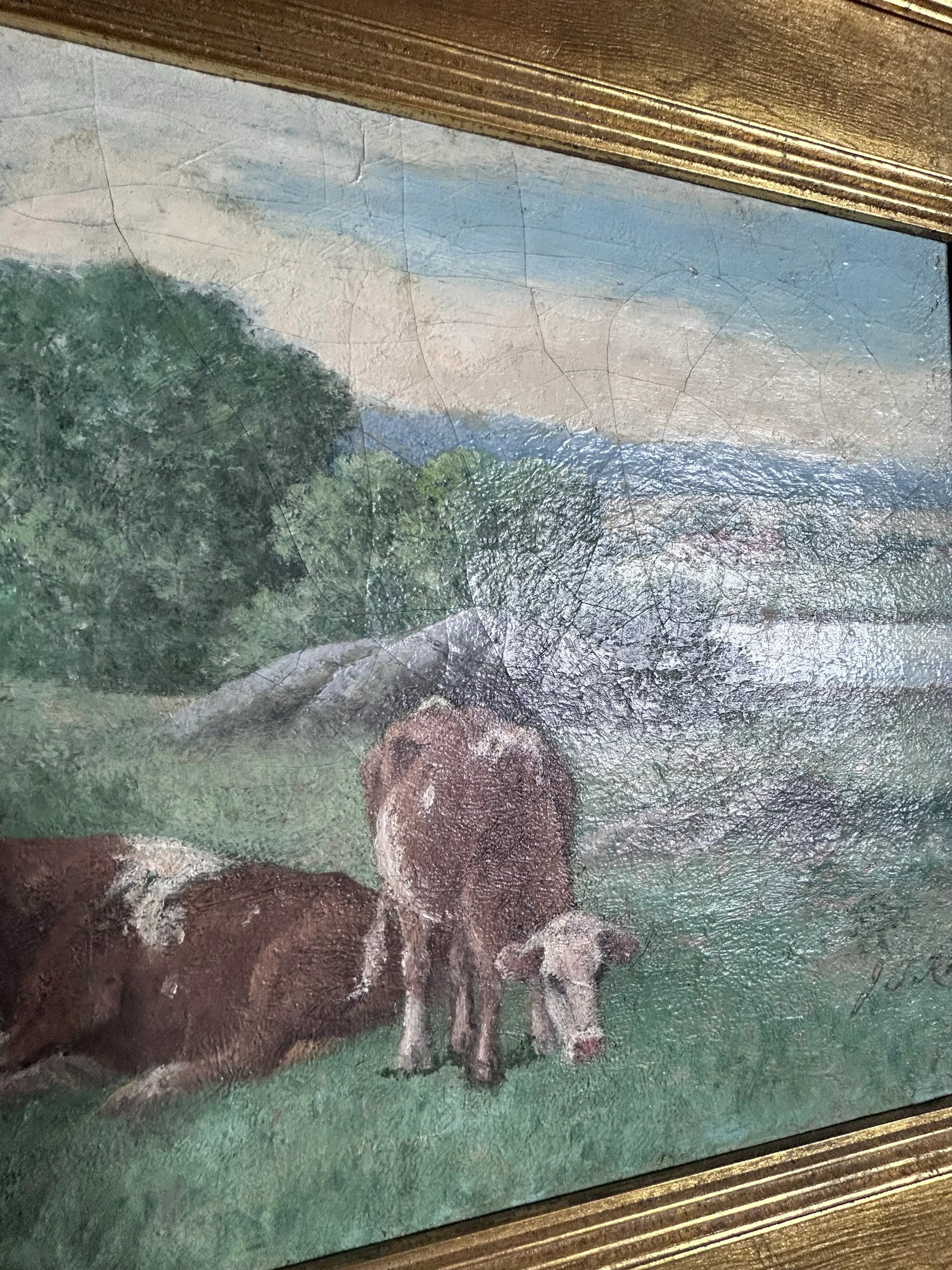 Antique Oil Painting of Cows by J. F. Rock - 3