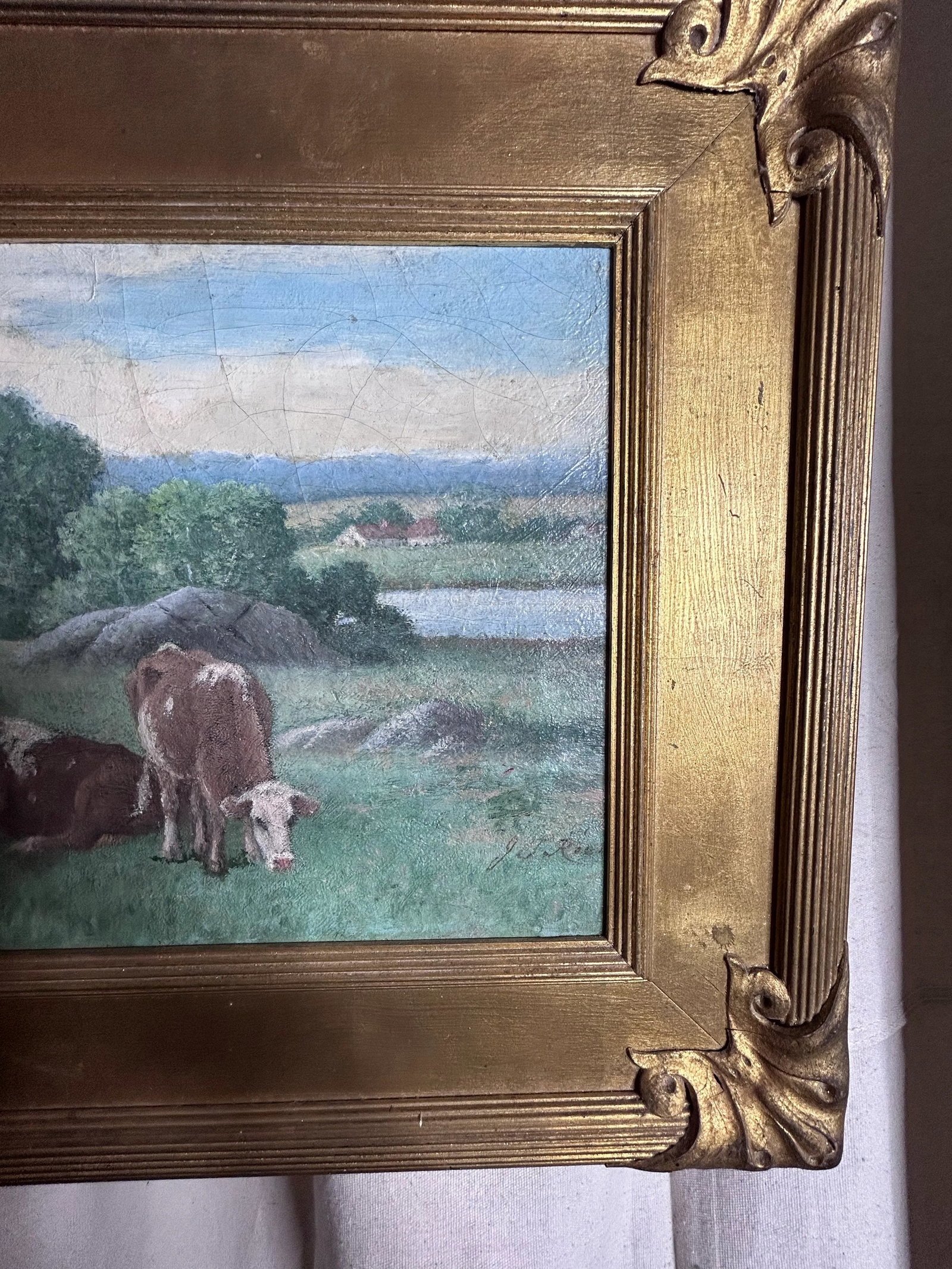 Antique Oil Painting of Cows by J. F. Rock - 7