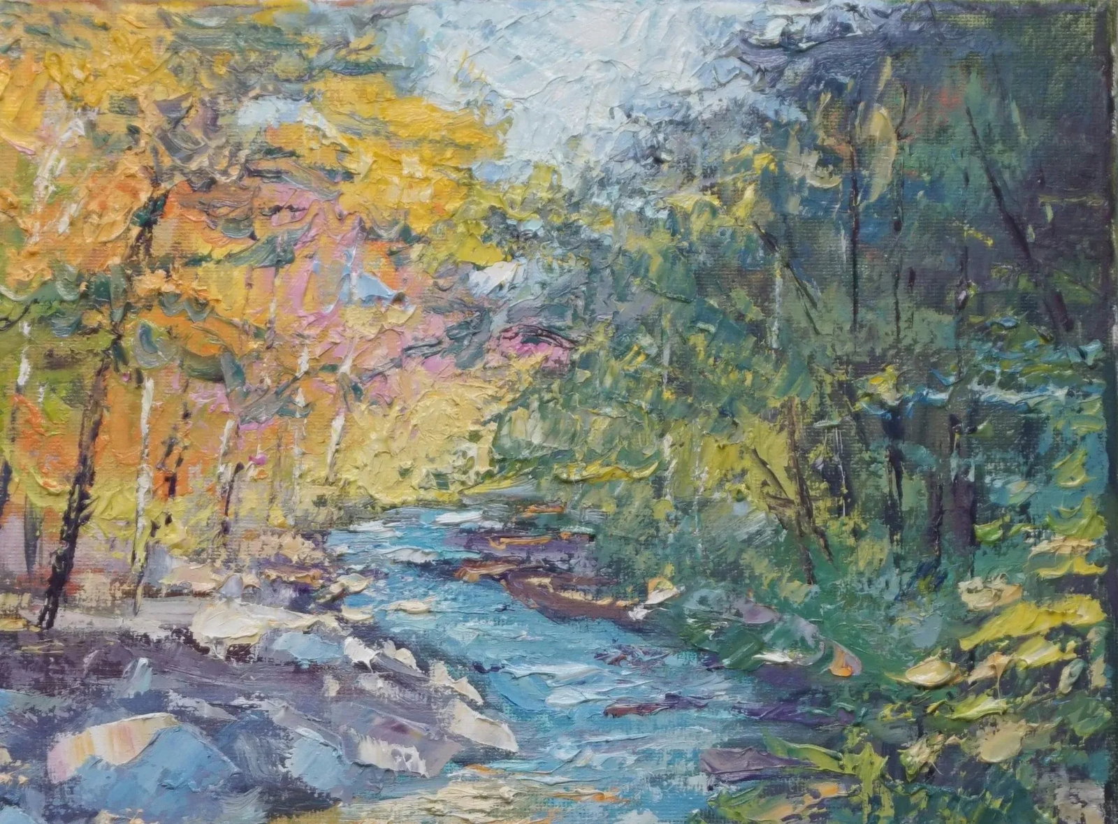 Original Impressionist Oil Painting, Autumn Stream - 3