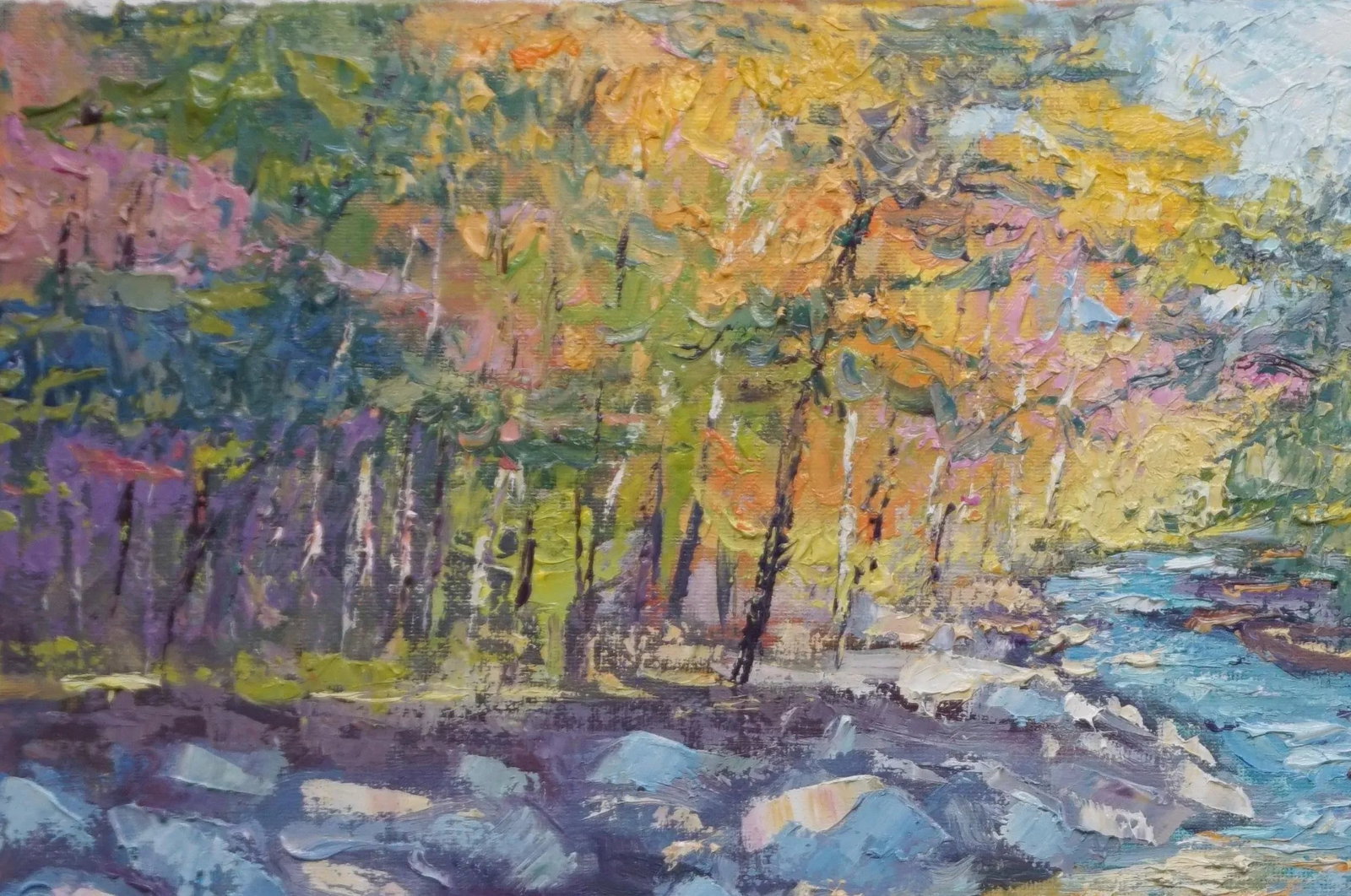 Original Impressionist Oil Painting, Autumn Stream - 4