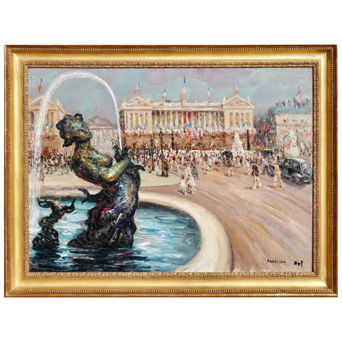 1948 "Place De la Concorde" Cityscape Oil Painting by Marcel Dyf, Framed - 10